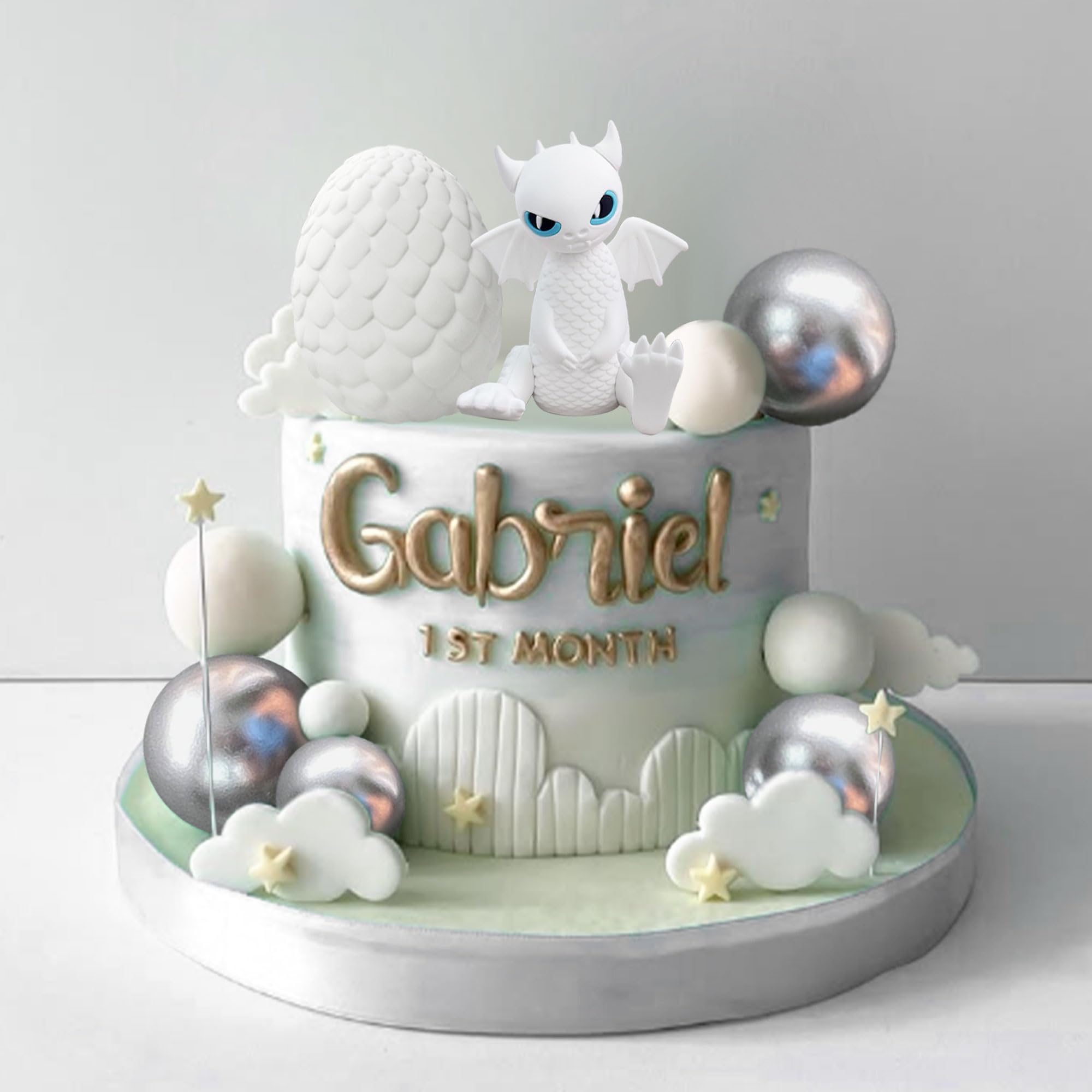 BACH AND BOOZY Dragon Cake Topper Dragon Eggs Cake Decor Include Silver Balls Cake Decor for Fantasy Baby Shower Birthday Wedding Party Supplies