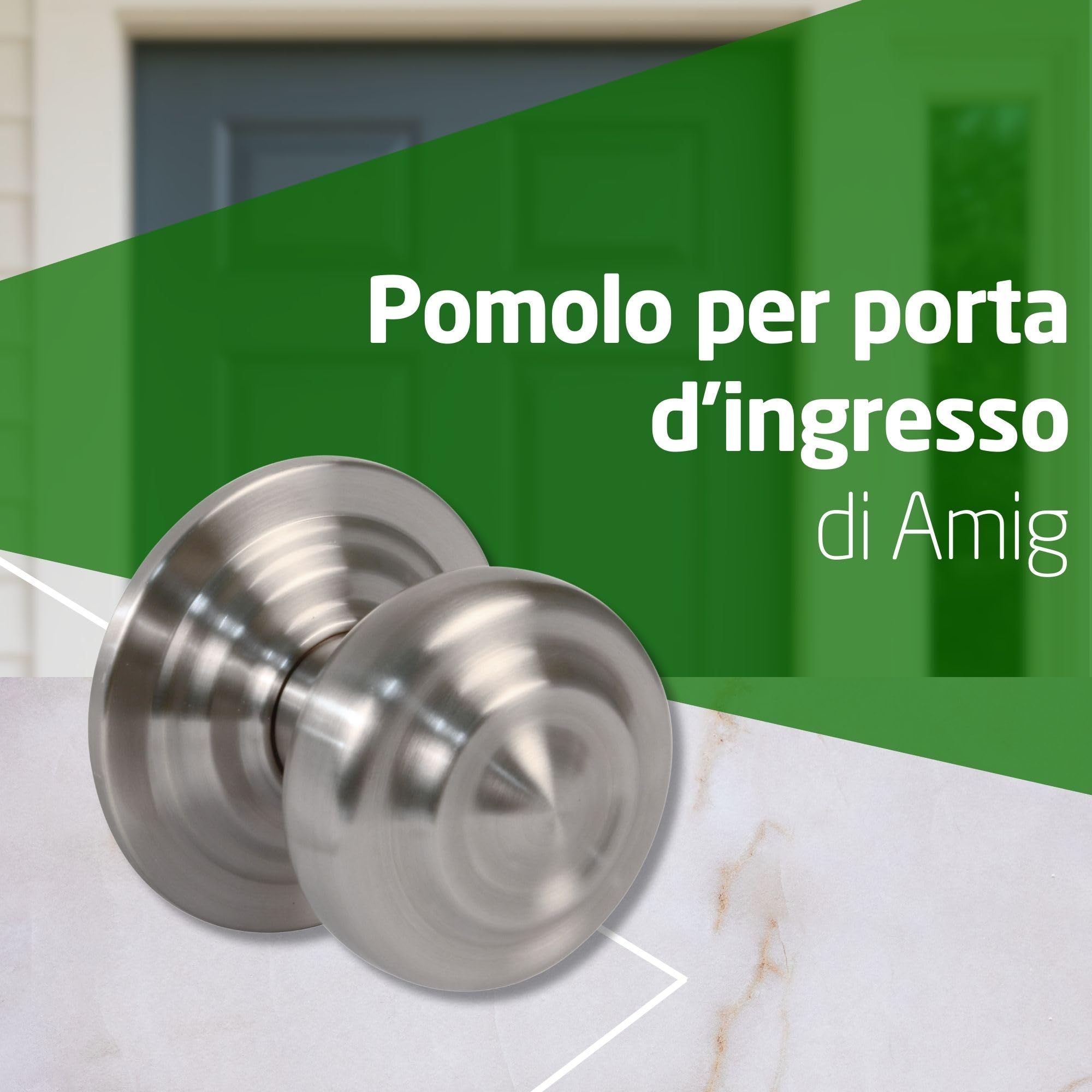 Amig - Pomello Porta | Base in Acciaio | Diametro Maniglia 70 mm | Include Vite e Dado di Fissaggio | Ideale per Porte d'Ingresso | Finitura: Cromo Opaco