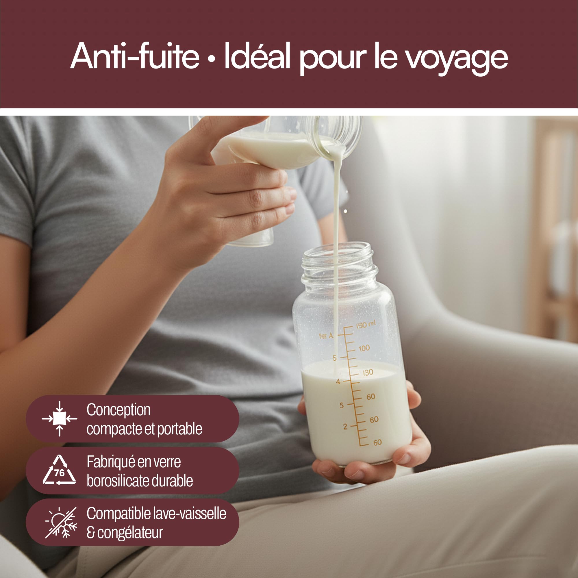 4 biberon in vetro da 180 ml per latte materno – senza BPA – compatibili al 99% tettarelle – lavastoviglie, frigorifero, congelatore e forno a microonde