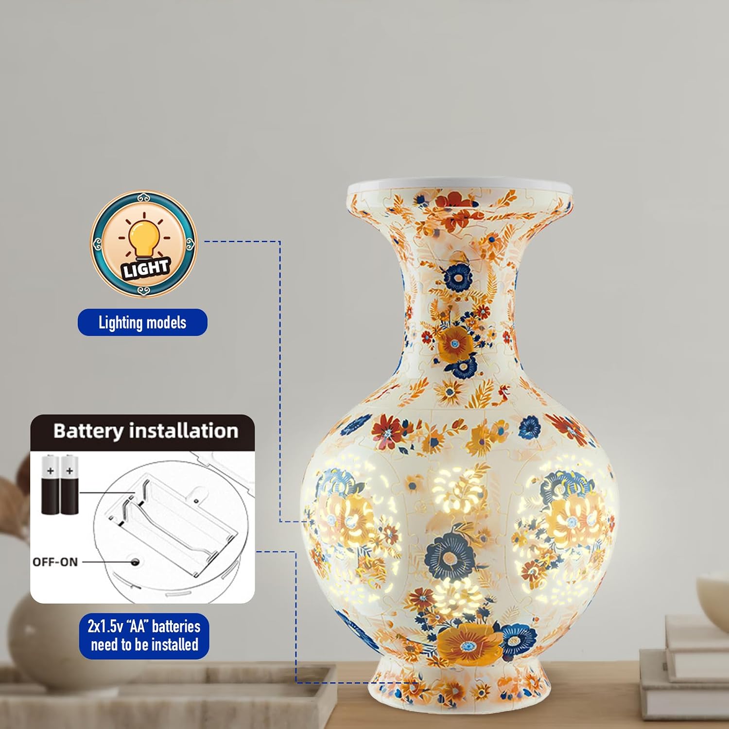 200PCS Puzzle Vase for Adults, 3D Vase Puzzles, for Flower Arrangement and Home Decoration (Yellow Flower)
