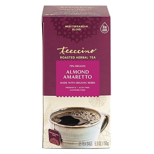 Miniatura 5 de Teeccino Té de hierbas  Amaretto de almendras  Té de hierbas rico y tostado que no contiene cafeína y prebiótico para energía natural 25 bolsas de