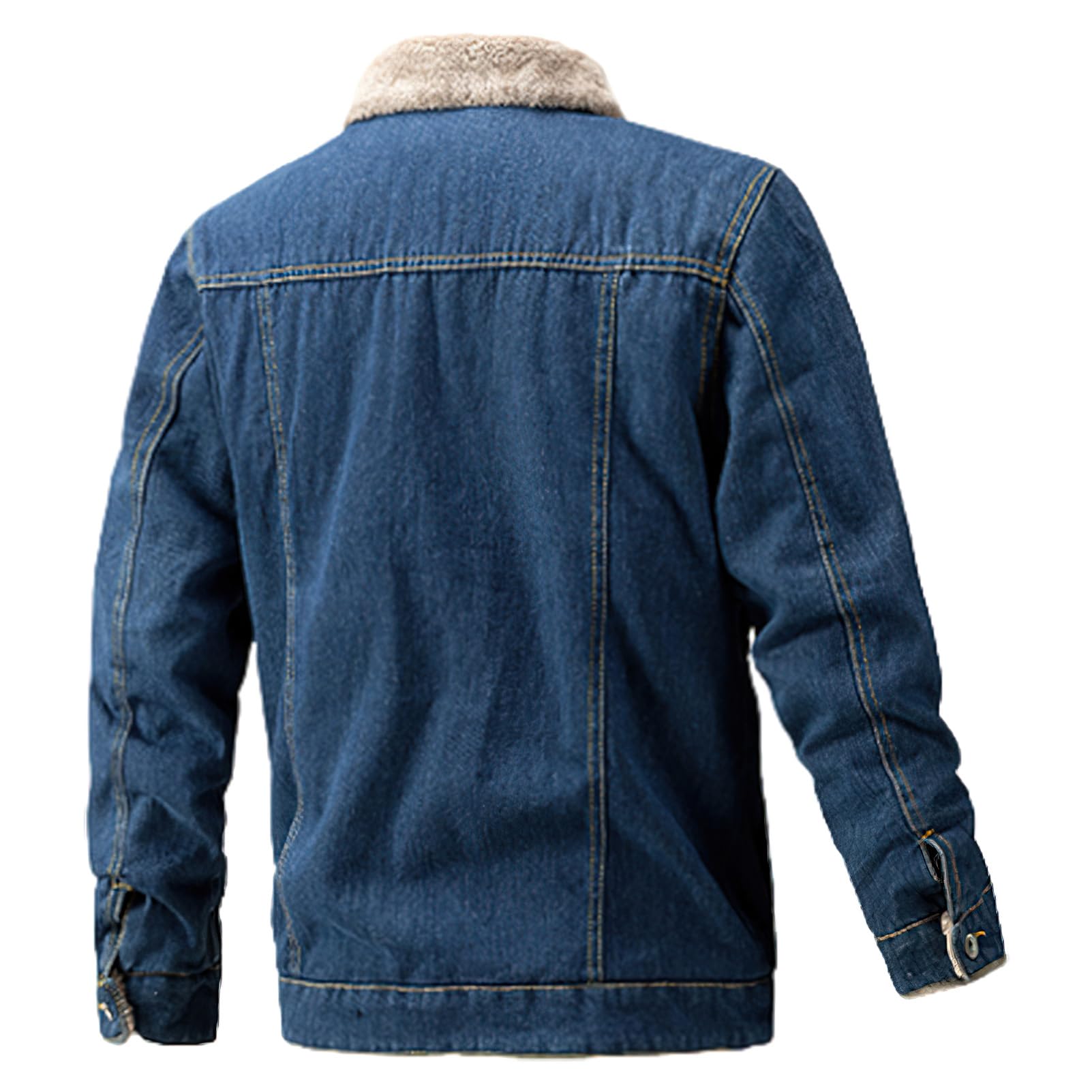 Uomo Inverno Giacca Jeans Foderata in Pile Imbottite con Collo Giacca Denim in Felpa Calda con Tasche