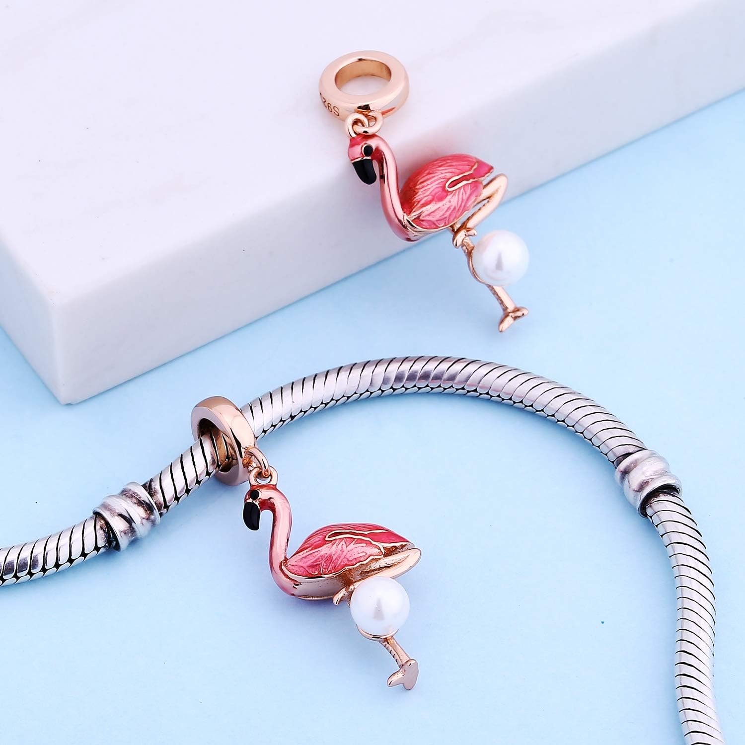 Rose Gold 925 Sterling Silver Flamingo Charm fit Pandora Charms Bracelet Animal Birds Charm for Women Christmas Mothers Day Birthday Gift - Image 4