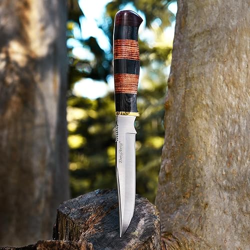 Miniatura 8 de Cuchillo de hoja fija de 6.0 pulgadas, mango ergonómico, cuchillos de supervivencia Bowie con funda de cuero para campamento, senderismo