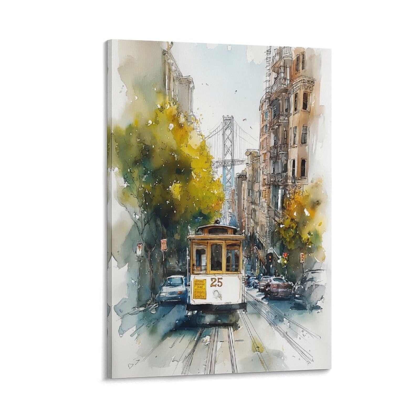 XWYMXZ Golden Gate Bridge Watercolor Painting San Francisco Poster 20x30inch(50x75cm) Vintage Watercolor Canvas Art