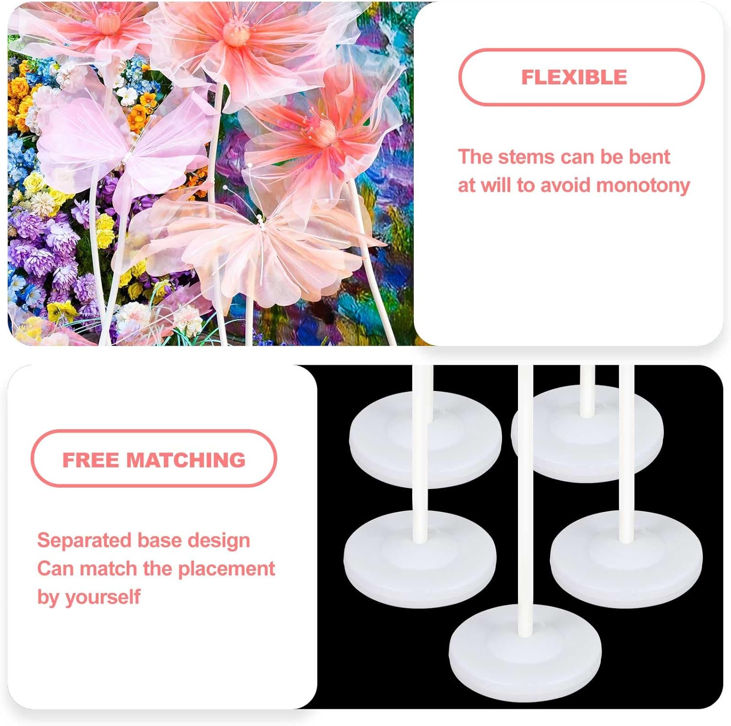 Giant Flowers for Decoration,6.3ft Artificial Silk Flower Decoration,Large Fake Flower with Standing Stems,Giant Butterfly and Base,For Wedding Reception Birthday Party Indoor/Outdoor Decorations Etc. - Image 5