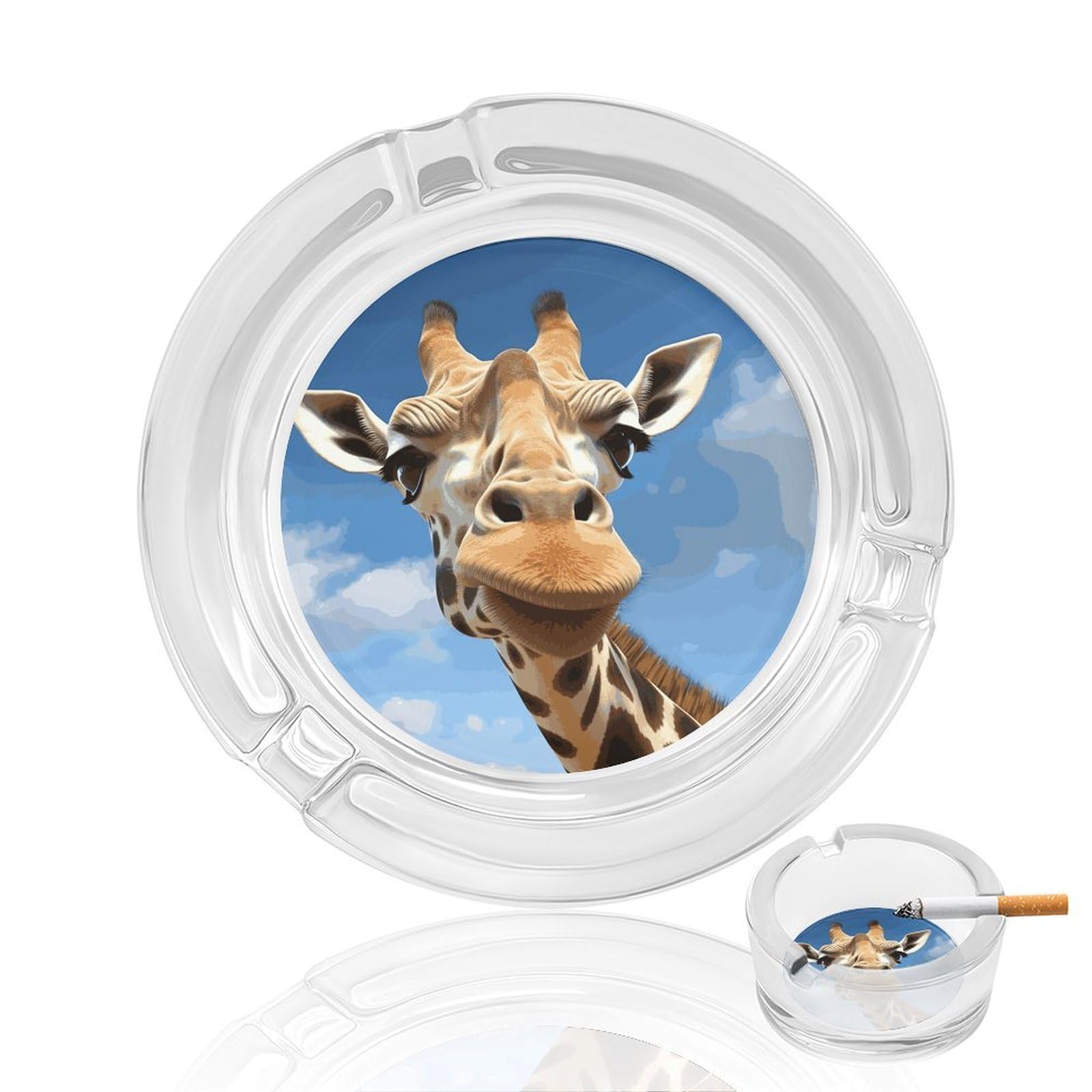Funny Giraffe Glass Ashtray for Cigarette,Cigarette Ashtray for Indoor Or Outdoor Use,Cigar ash trays case with 3 Notches-Glass Decor Gift for Men Smokers