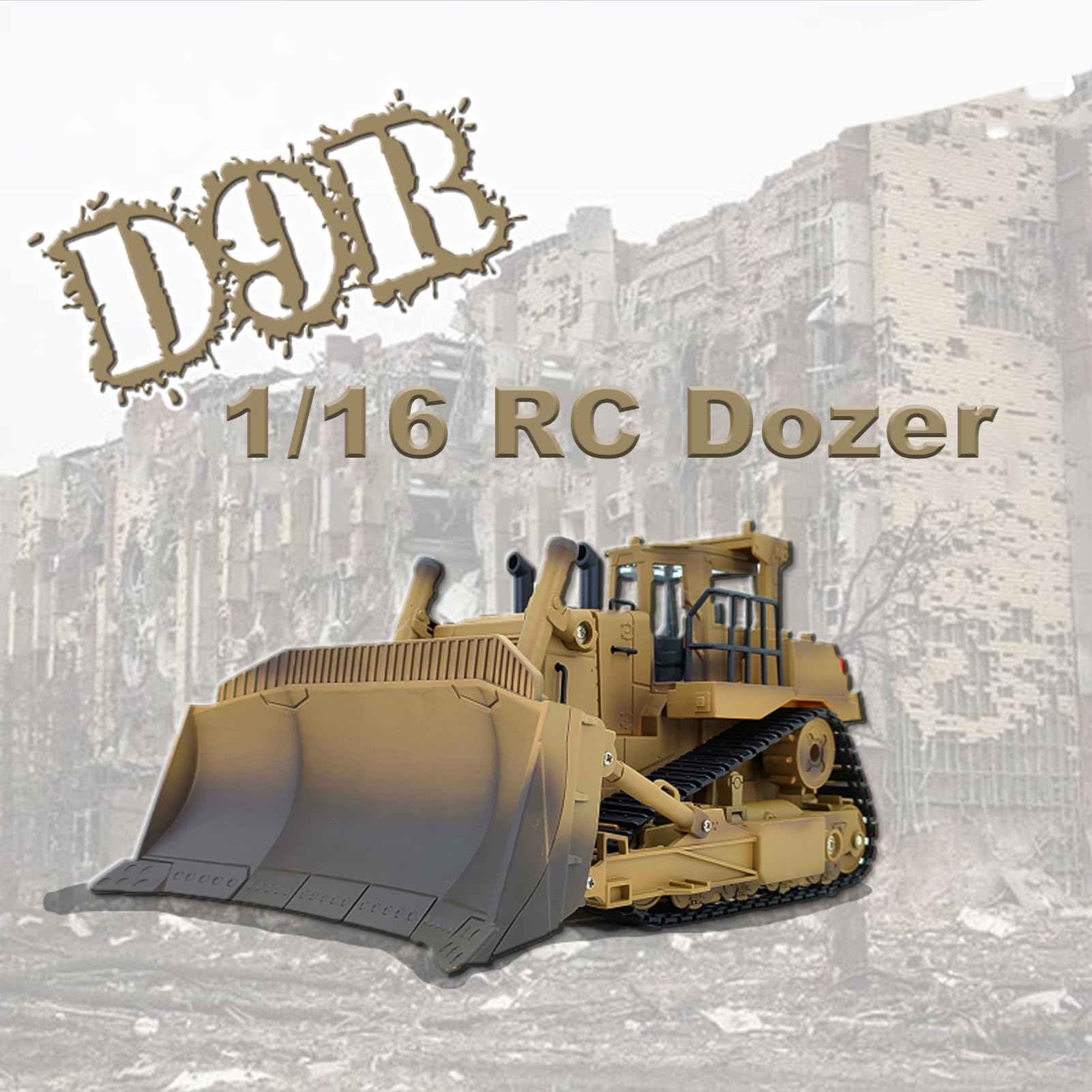 Dilwe 1/16 RC Dozer, Ferngesteuerter 2,4-GHz-Bulldozer mit Anhebbarem Schild und Aufreißer, für Baumodell und Ausstellung