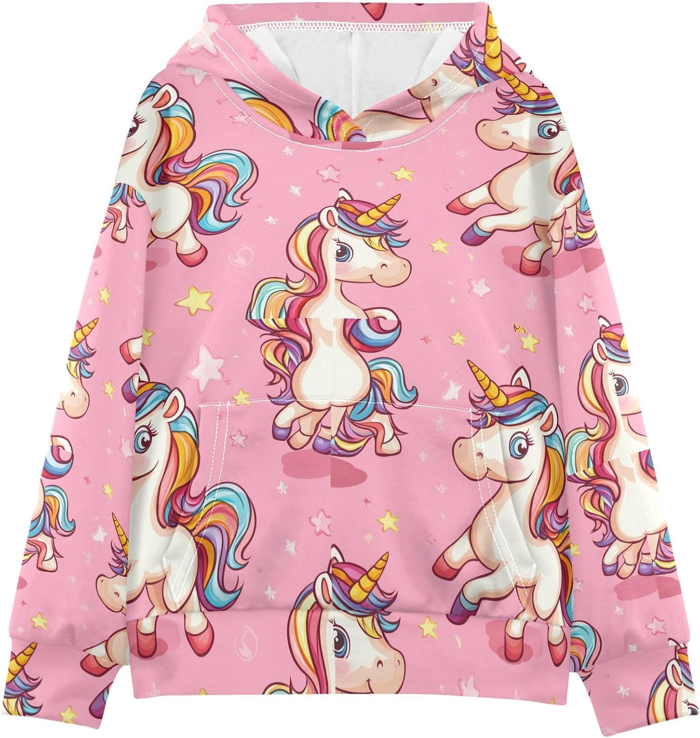 ALAZA Rainbow Unicorns Cartoon Pink Hoodies Sweatshirt for Boys Girls Kids Hooded Pullover Top