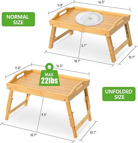 Miniatura 6 de Mayyol Bandeja de desayuno para comer  Mesa elevada de alimentos de altura ajustable  Bandeja de bambú para servir en sofá  Bandeja portátil para