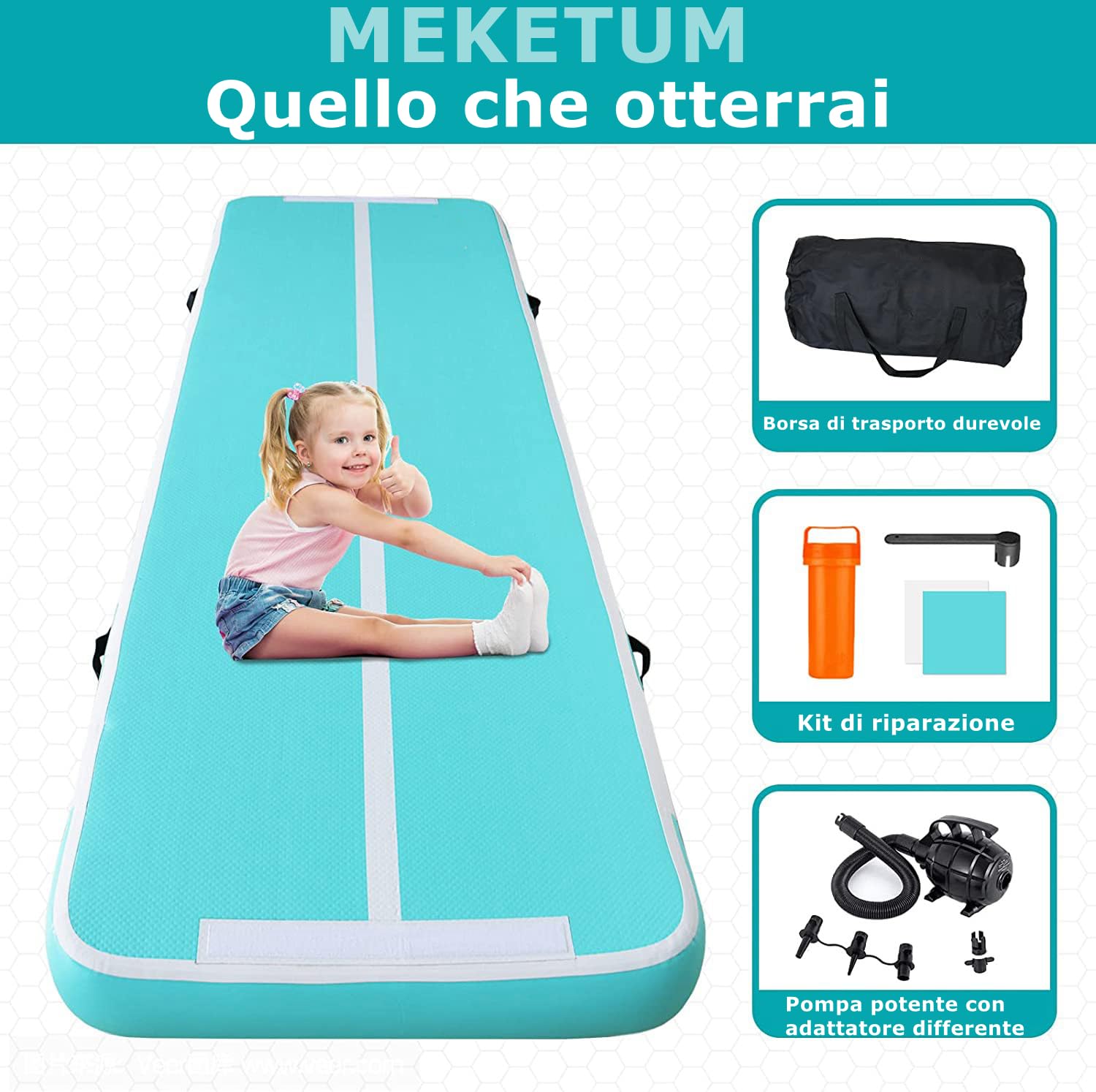 Air Track Tappetino Ginnastica Artistica 2 3 4 5 6 Metri 10/20CM Spessore Materasso Ginnastica da Casa/Yoga/Formazione/Cheerleading/Divertimento Acqua con Pompa