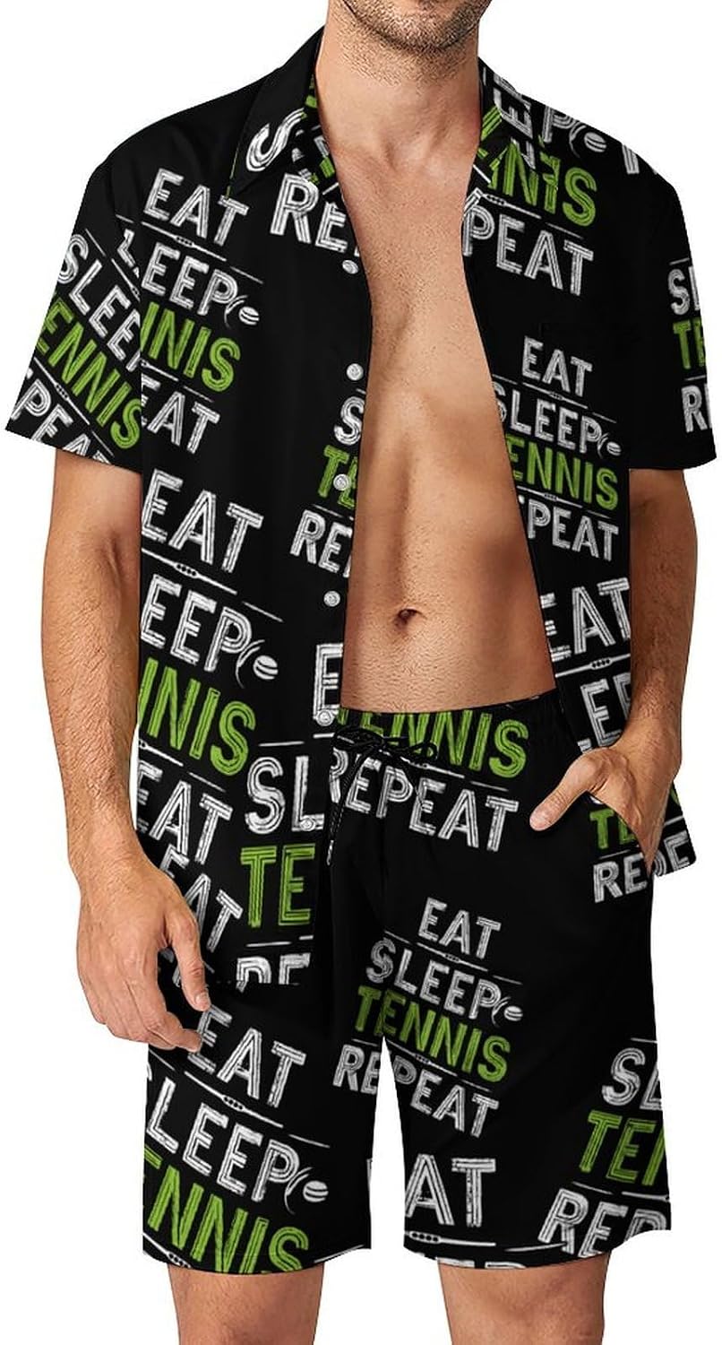Funny Sport Tennis Men's Summer Beach 2 Piece Outfits | hawaiian button down shirt and shorts,vacation cruise,mens bathing suit