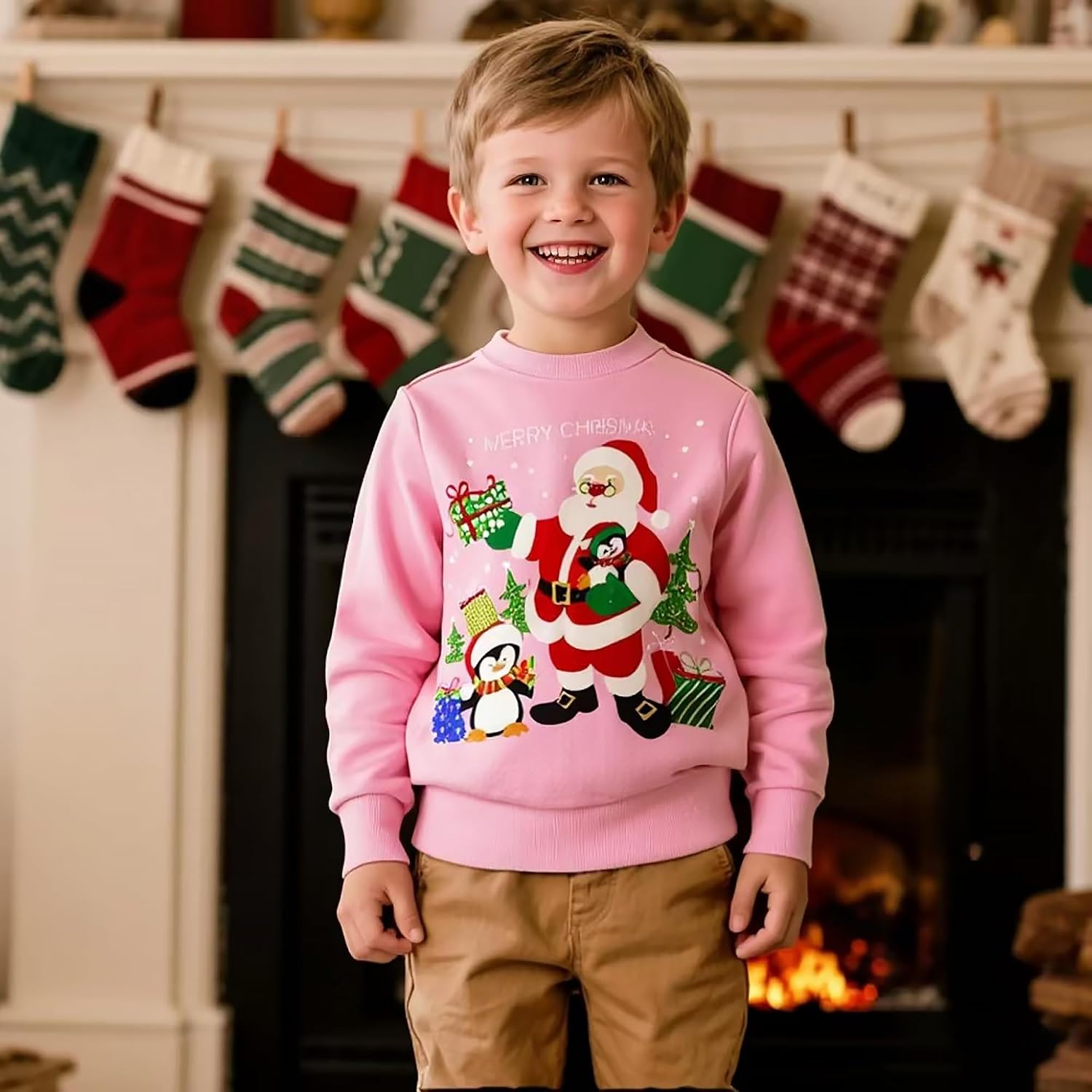 Toddler Girls Christmas Sweatshirt Kids Santa Claus Elk Bear Shirt Xmas Cotton Long Sleeve Tops for 1-7T