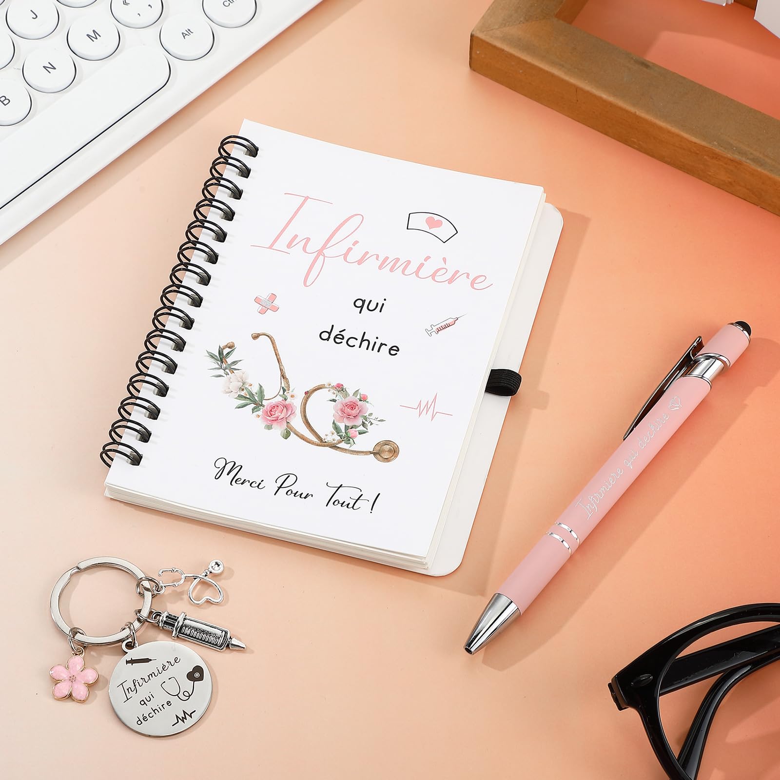 Sinmoe Cadeaux pour Infirmière Mini Bloc-Notes Porte-Clés Stylo à Bille Infirmière Qui Déchire
