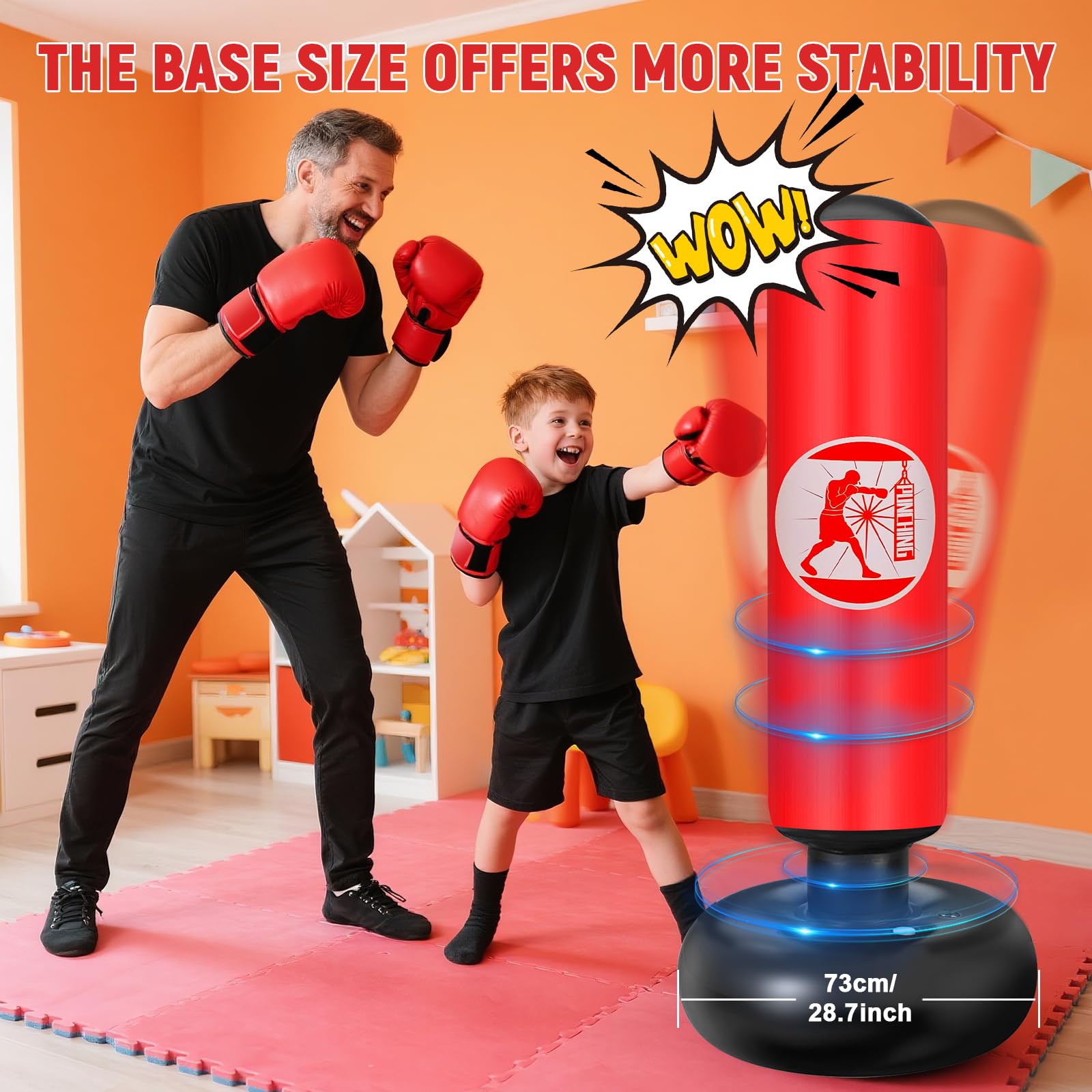 Qoosea Saco de Boxeo Niños 160cm con Bomba de Aire y Guantes, Bolsa de Boxeo Inflable Estable para Karate Kickboxing MMA