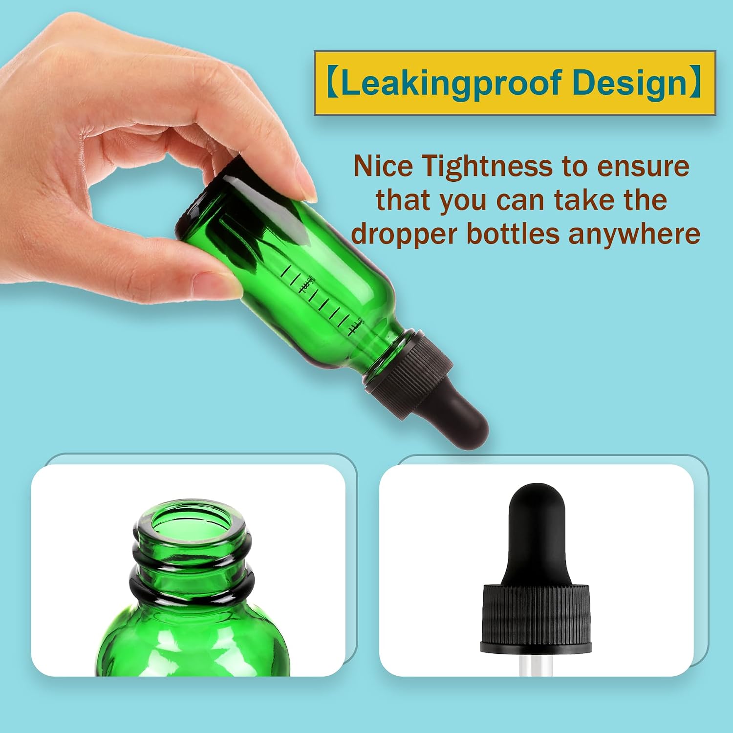 NOOEEISS 24 Pack,1oz Glass Dropper Bottle,Green Tincture Bottles with Dropper,Pretty Finish for All Kinds of Liquids,Oil Bottles for Hair- Stronger Suction ideal for Leakproof Travel