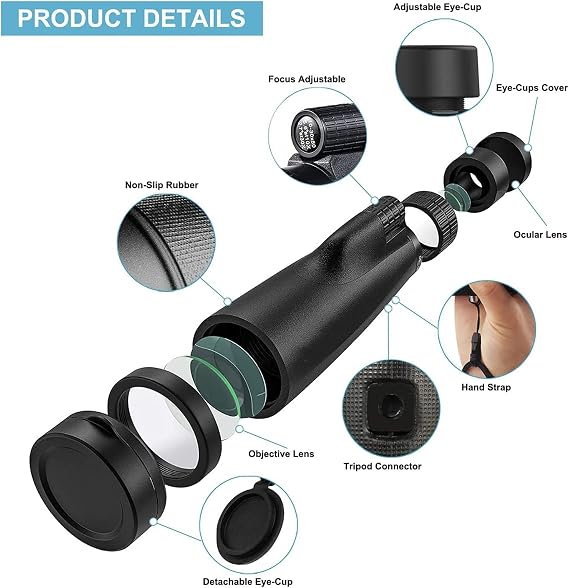 10-30 x 50 HD Starscope Monocular Telescope, High Magnification Monocular Telescope, Upgraded Version, High Power, Monocular Lens, Wide Angle, Super Zoom, Smartphone Lens, Compatible with Smartphones,