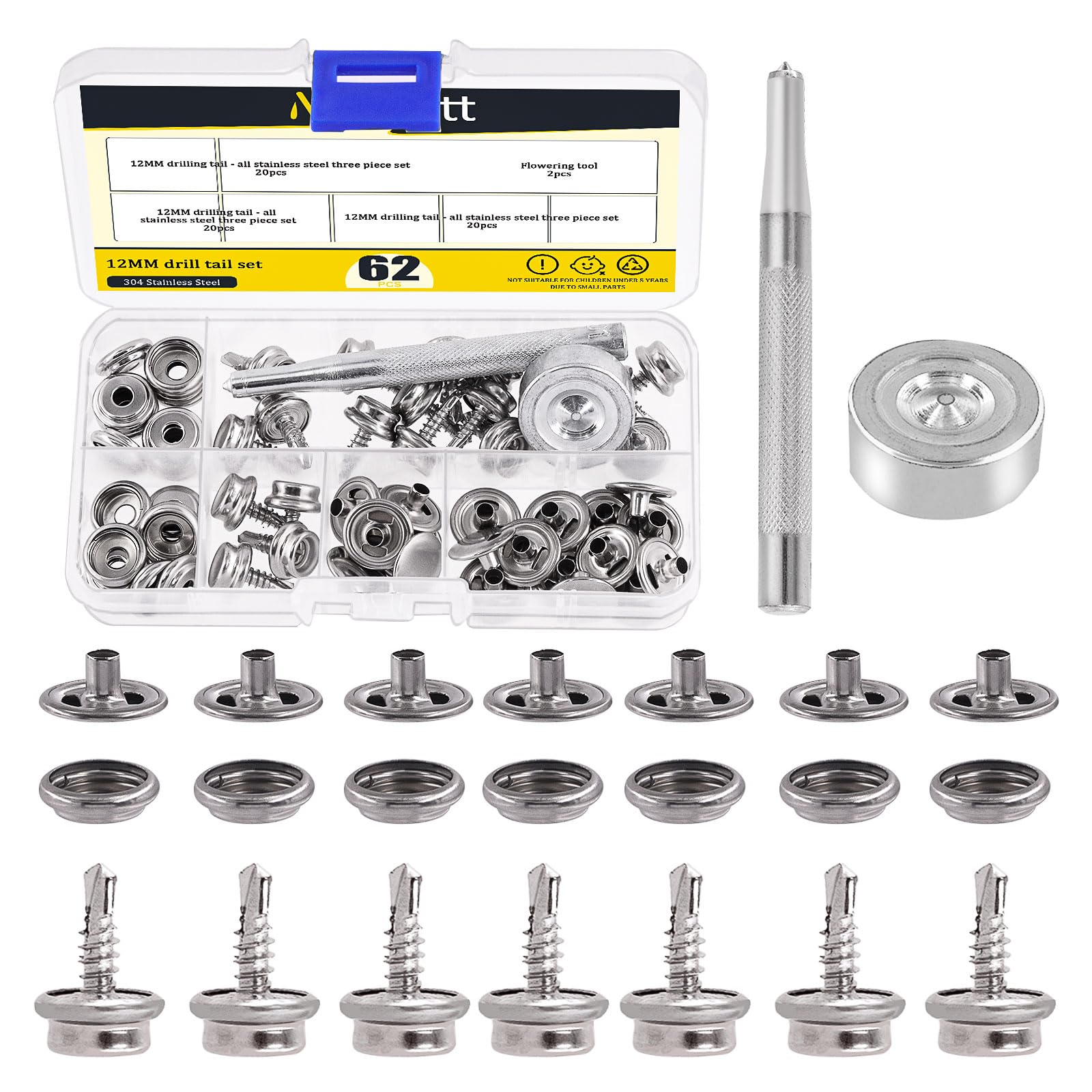 Kit 120 Bottoni A Pressione In Acciaio Inox 15 Mm, Per Barche, Tessuti, Jeans, Fai Da Te