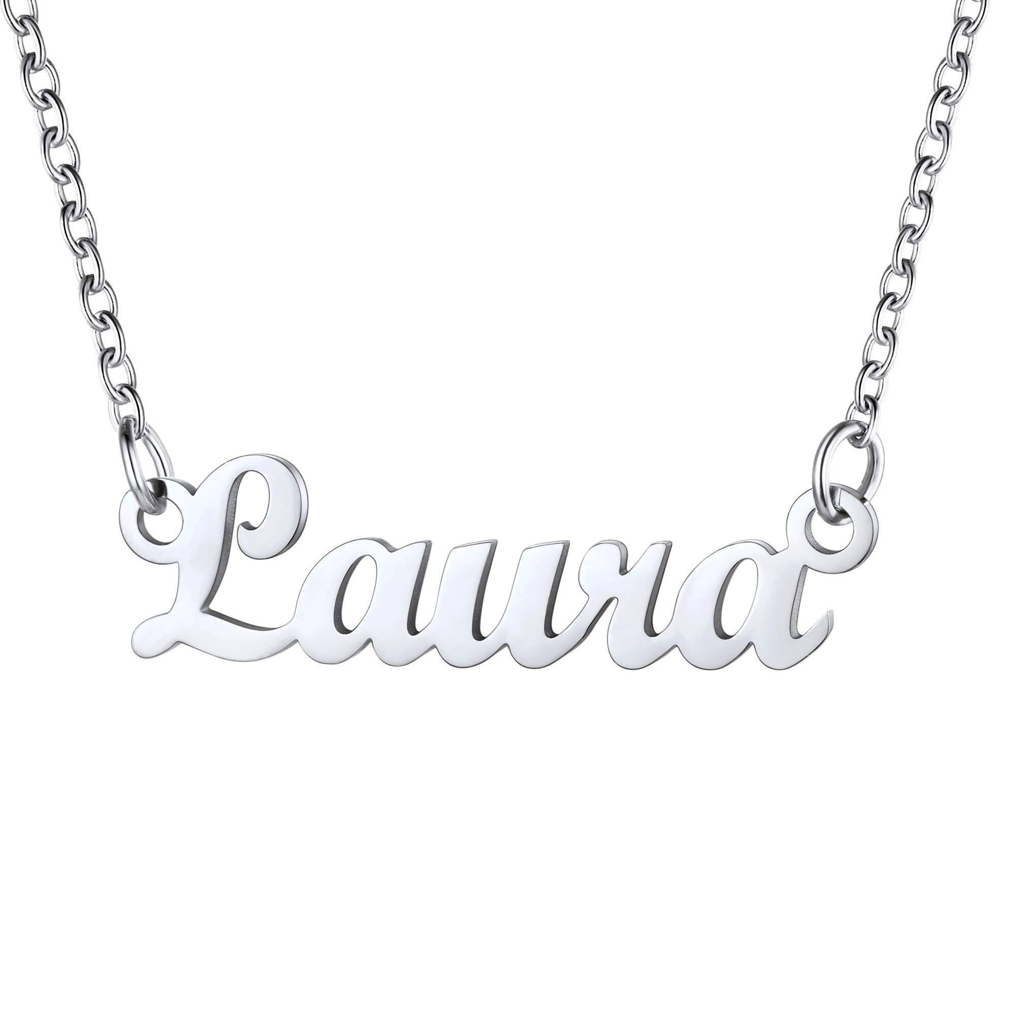 U7Collar Letrero de Nombres, Nombres Comunes (Ana, Julia, Victoria, Múltiples Opciones), Colgante Nombre Personalizable de Acero Inoxidable 316L, Joyería de Identificación para Mujeres