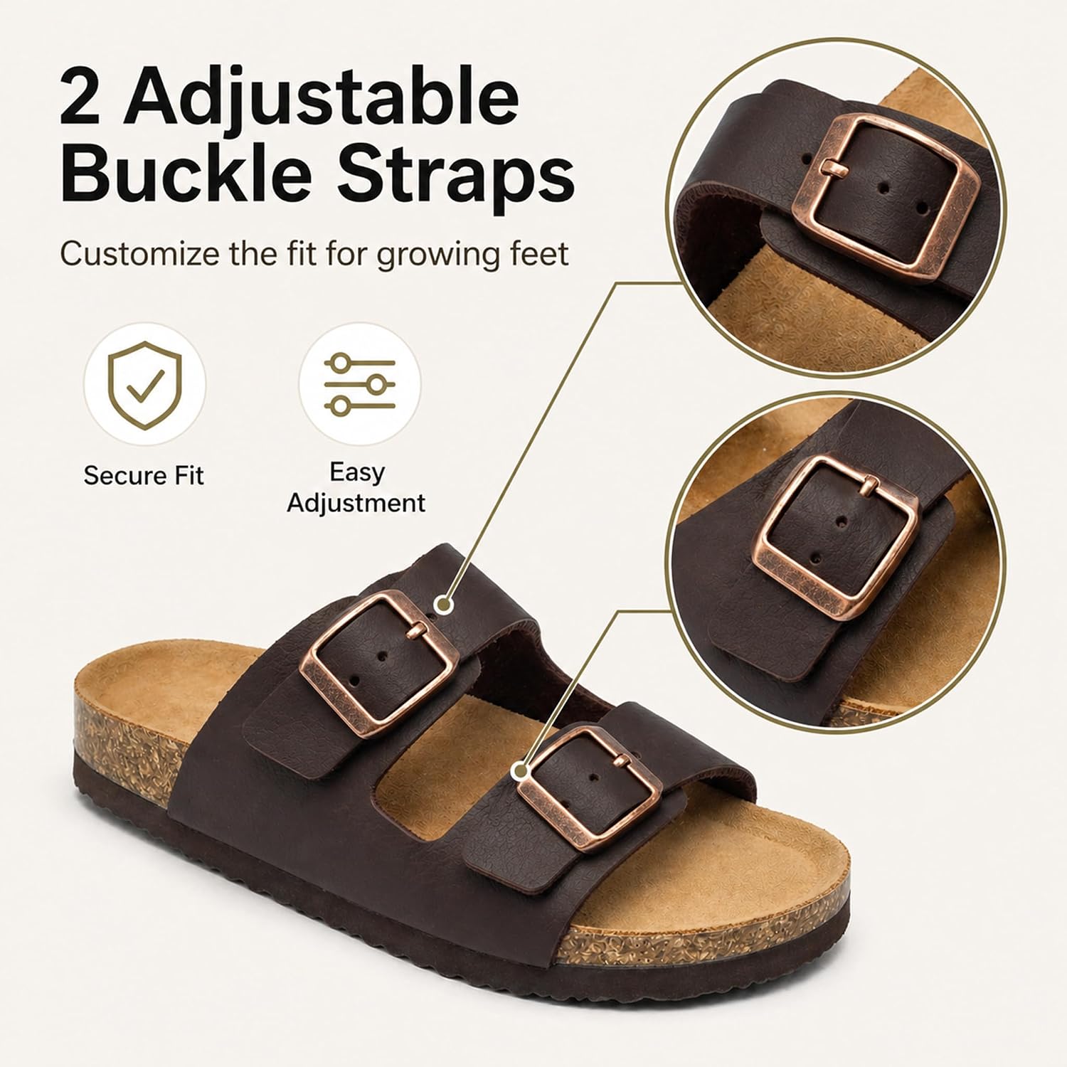 EQW Kids Sandals with Cork Footbed,Boys & Girls Slides image 3