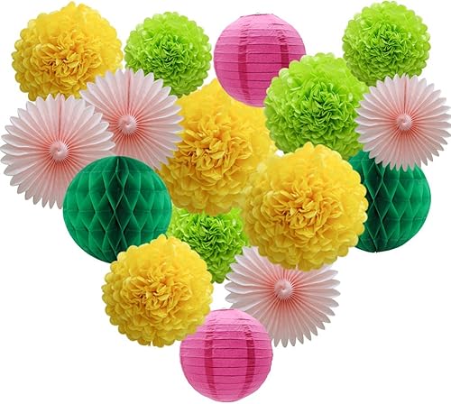 Kit de decoración de fiesta, abanico de papel colgante, pompones, flores, bolas de panal de abeja, linterna de papel para prueba, baby shower,