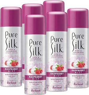 Pure Silk Raspberry Mist Spa Therapy Shave Cream for Women - Moisturizing Aloe Formula, Paraben-Free, 7.25oz Pack of 6