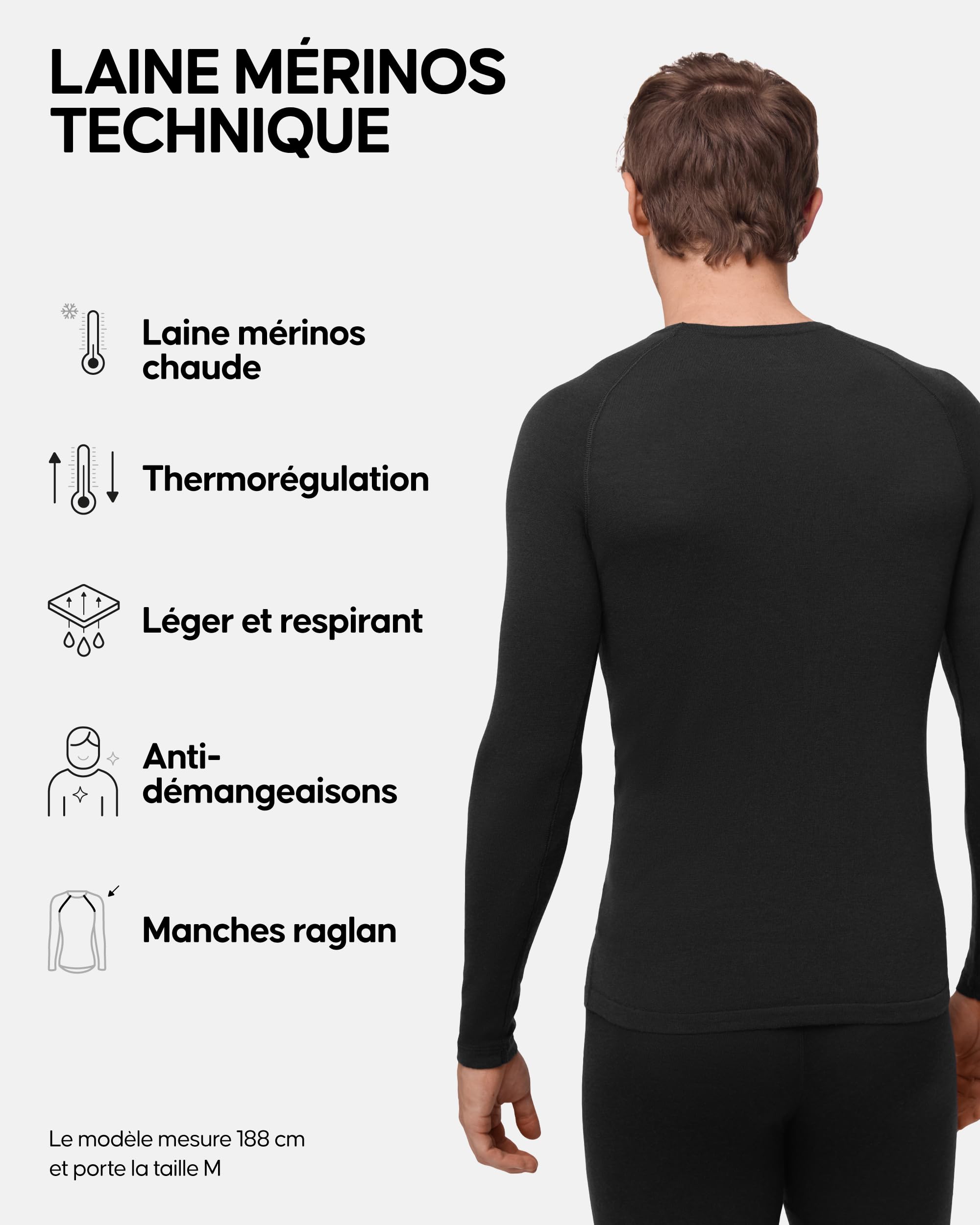 DANISH ENDURANCE T-Shirt en Laine Mérinos à Manches Longues Thermique, Chaud, sous-Vêtement Homme Premium avec ou sans Braguette