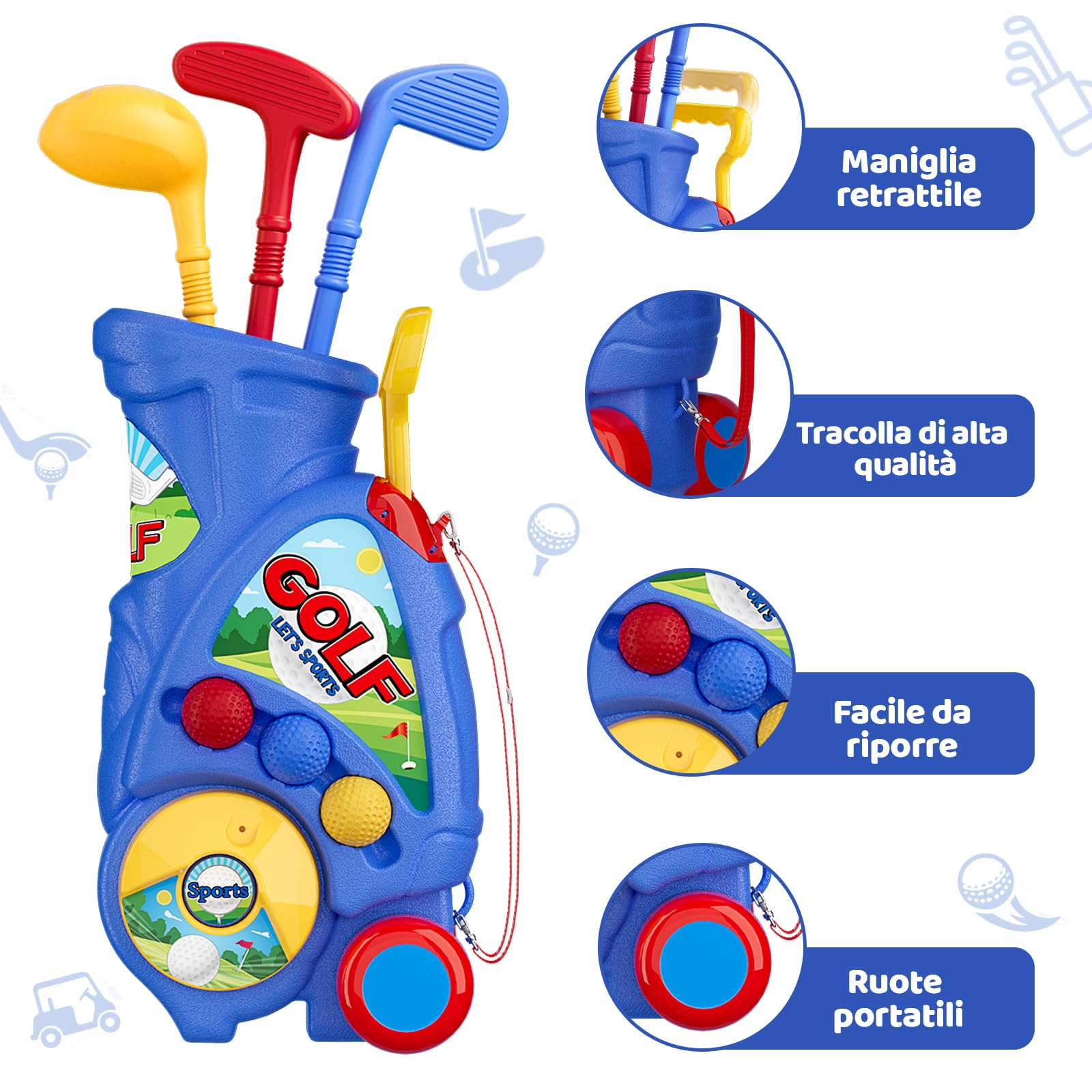 Naxudcoo Set da golf per bambini dai 3 ai 5 anni, giocattolo per mini golf con 6 palline, 3 mazze da golf, giocattolo per interni ed esterni dai 3 anni in su, regalo per ragazzi e ragazze