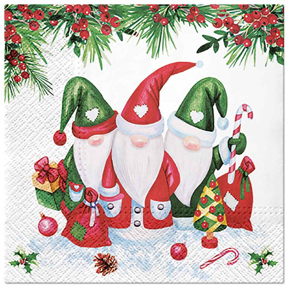 3Ply Christmas Serviettes Traditional Xmas Tissue Paper Napkins 33cm x 33cm - Pack of 20 (Christmas Gnomes)