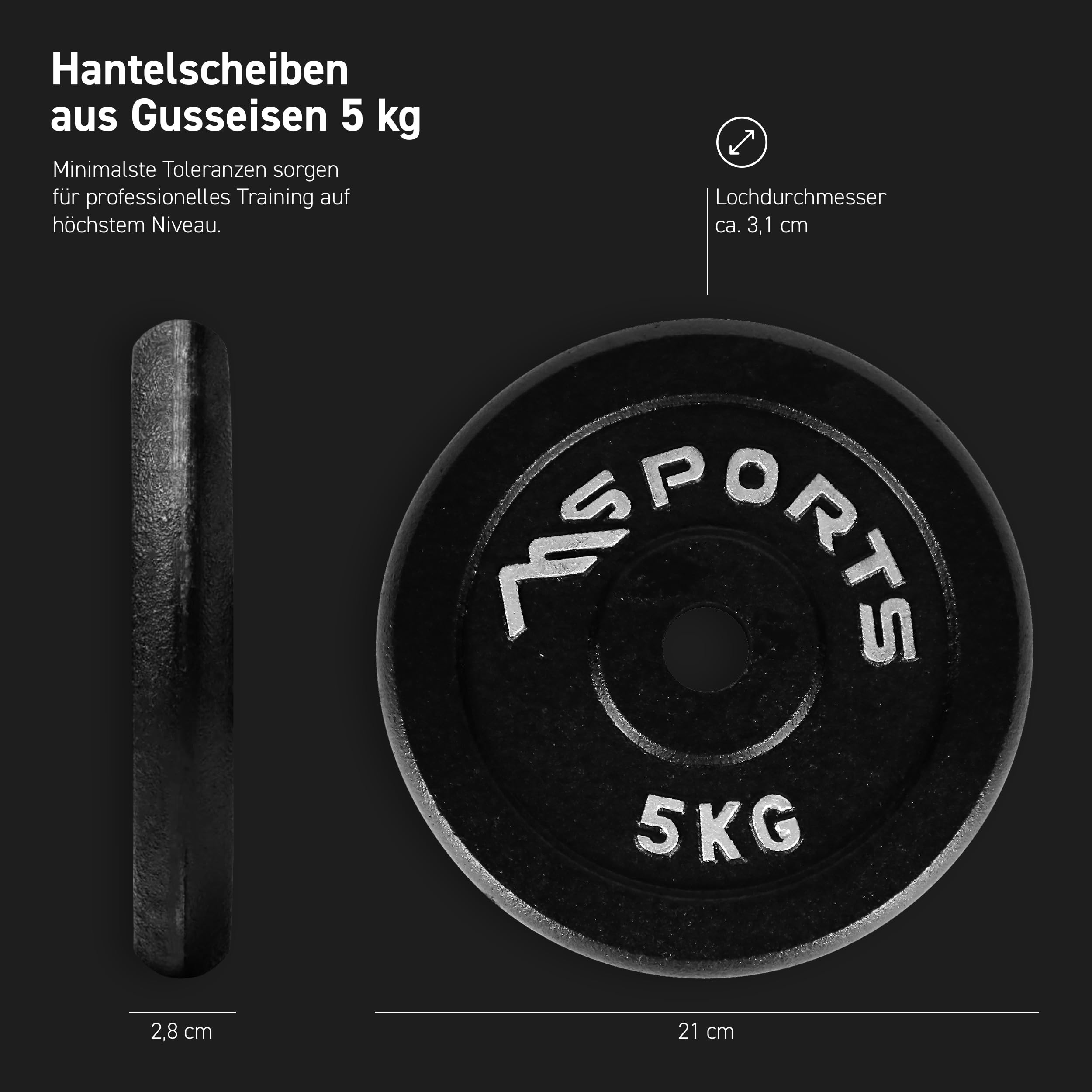 MSPORTS Hantelscheiben Paar Professional aus 100% Gusseisen 5-30 kg Hantel