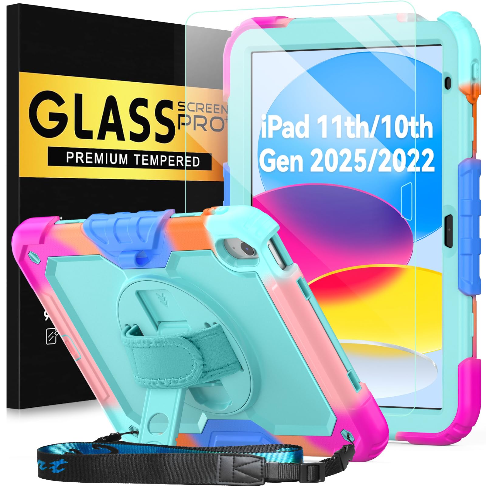 BLOSOMEET Case for iPad 9th/8th/7th Generation 2021/2020/2019 10.2 Inch with Tempered Glass Screen Protector & Pencil Holder,Protective Kids iPad 10.2 Case Cover w/Stand Hand Shoulder Strap,Black — Amazon image 19