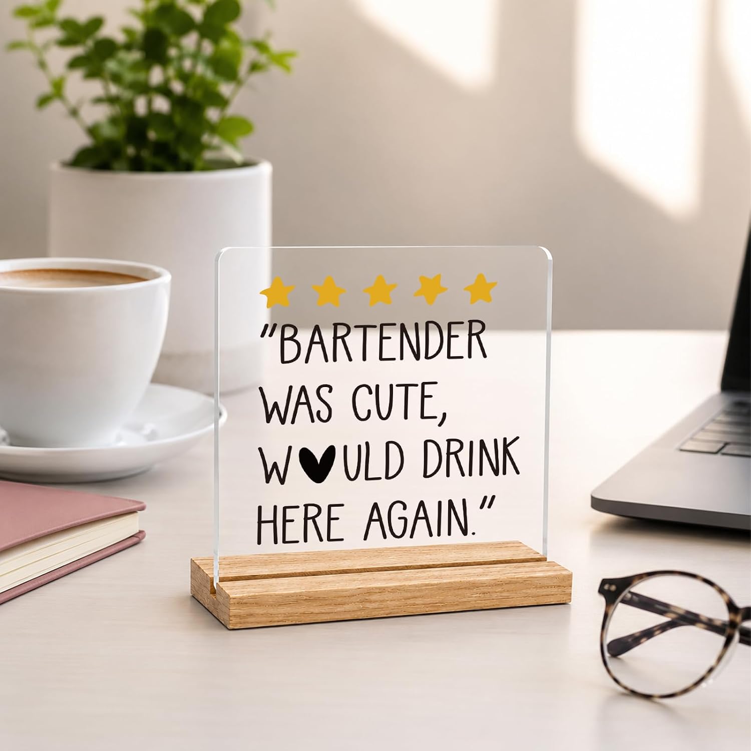 Bartender Was Cute Funny Bar Decor Acrylic Sign with Wood Base image 3
