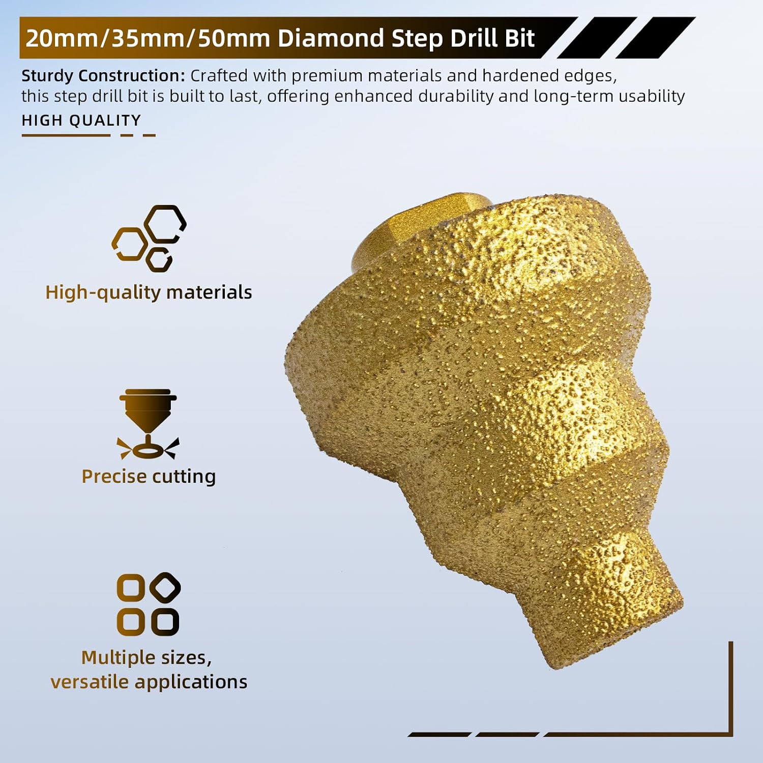 M10 Diamond Step Drill Bit Set 20 35 50mm for Tile Concrete Marble Granite | For Angle Grinders and Drills, Chamfering and Polishing Holes in Tile and Stone with Diamond Coating, Crack Prevention