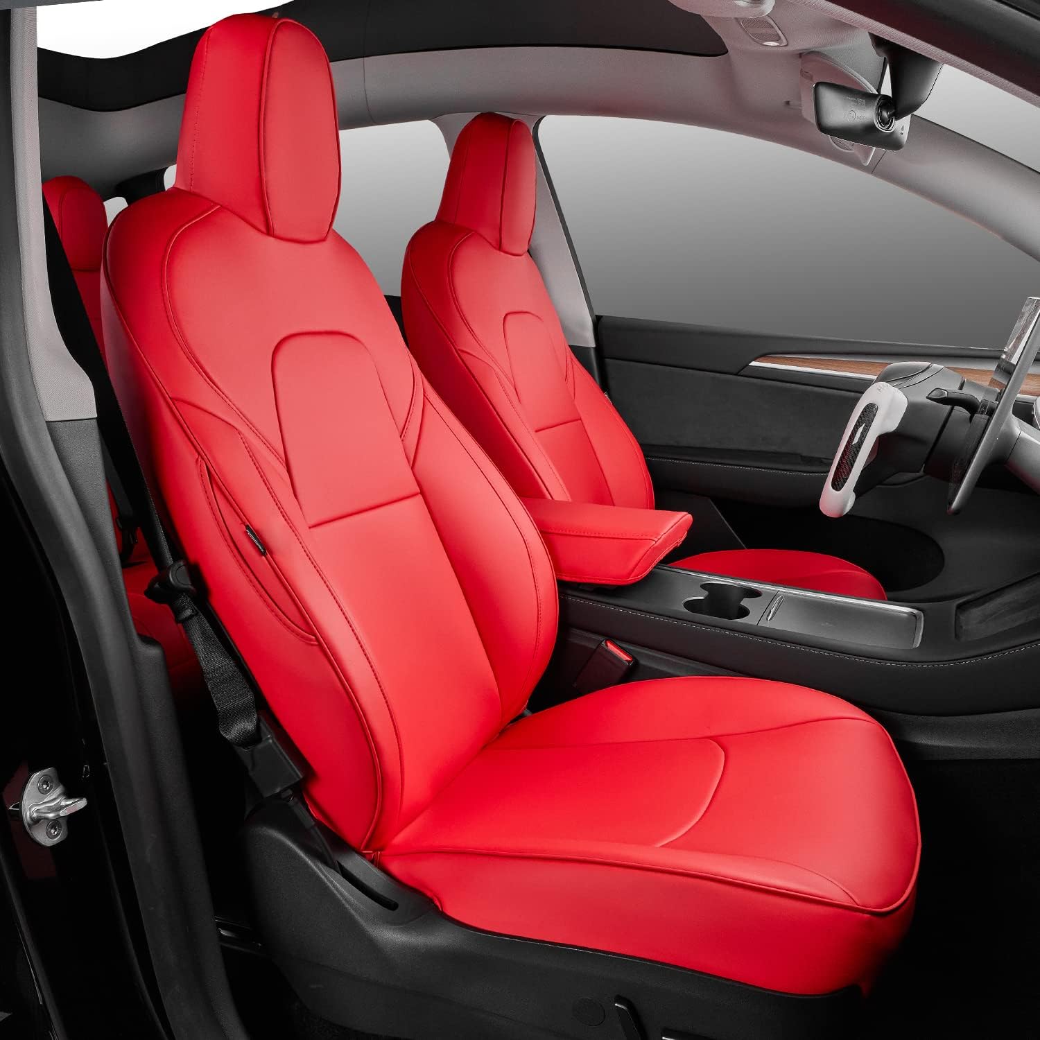 Maysoo Tesla Model Y Red Seat Covers Nappa Leather Car Seat