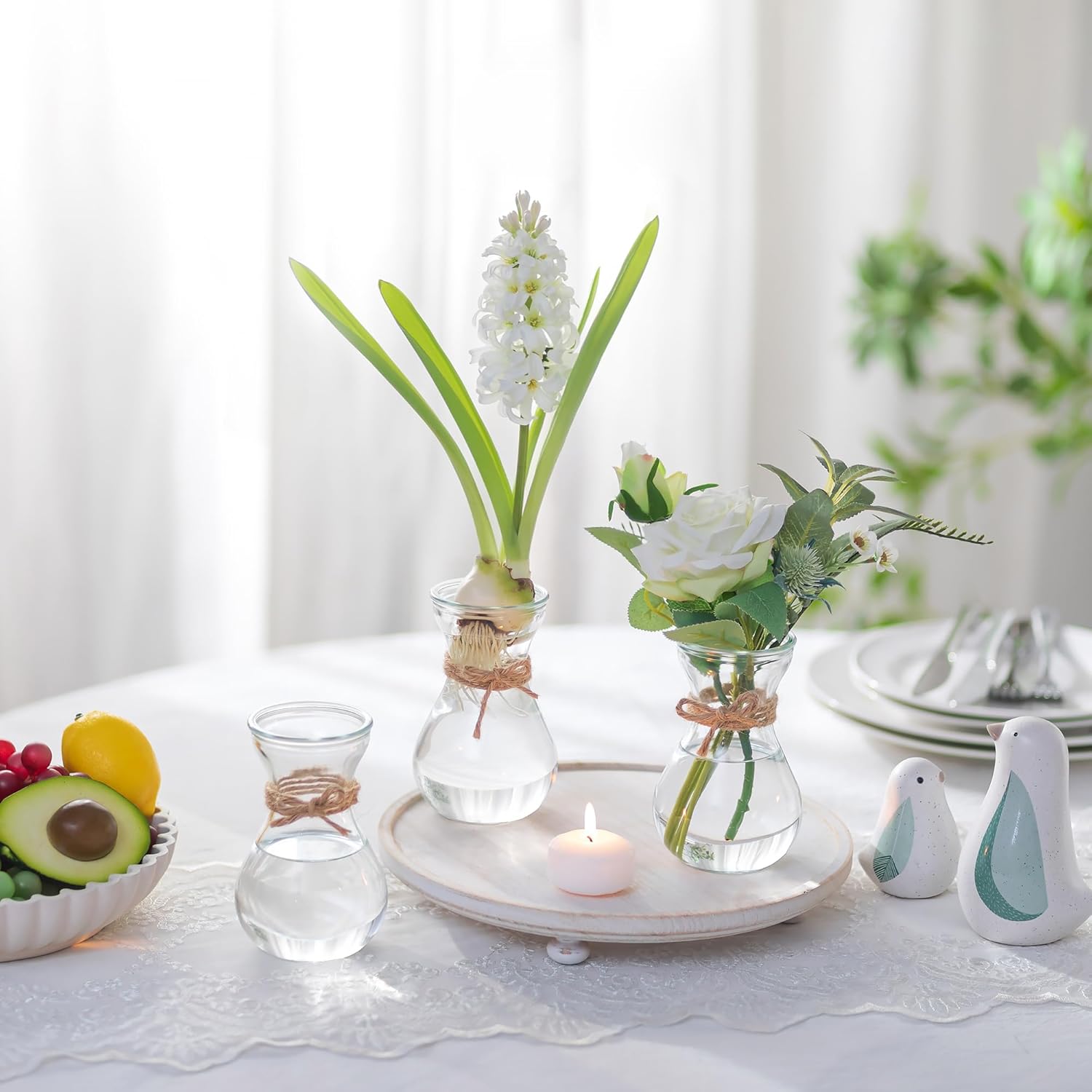 Small Glass Vases for Centerpieces - Hewory 6pcs Clear Mini Hyacinth Avocado Growing Bud Vase Bulk, Cute Tiny Flower Bulb Forcing Plant Containers Set for Wedding Home Living Room Table Decorations - Image 5