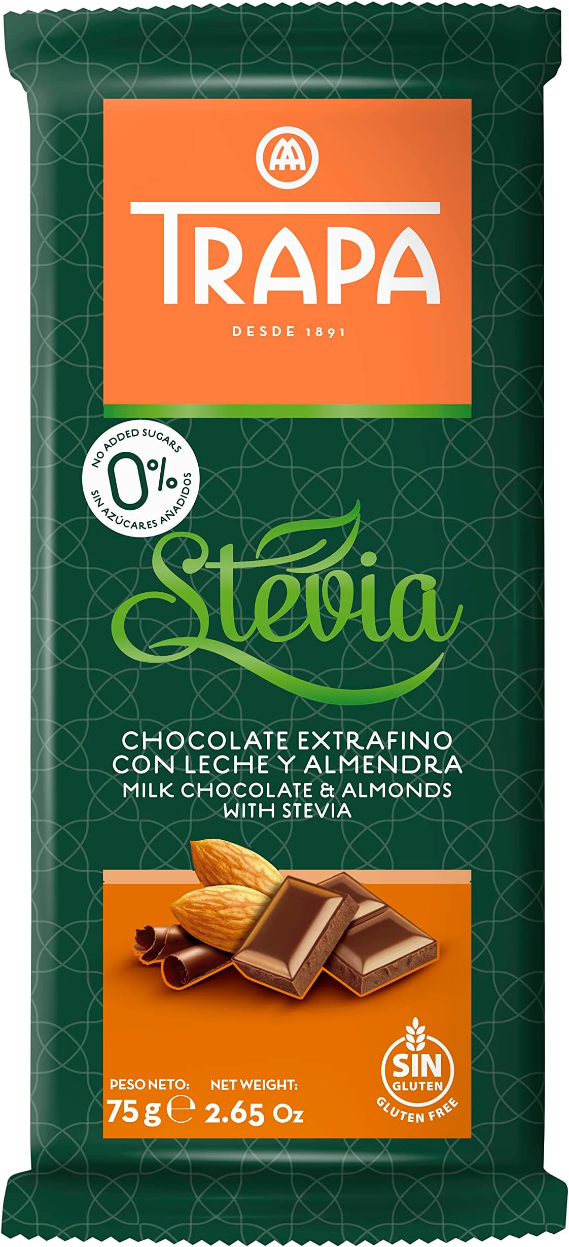 Trapa 8410679030062 Stevia Milk Chocolate Bar Assortment Plain & Almonds