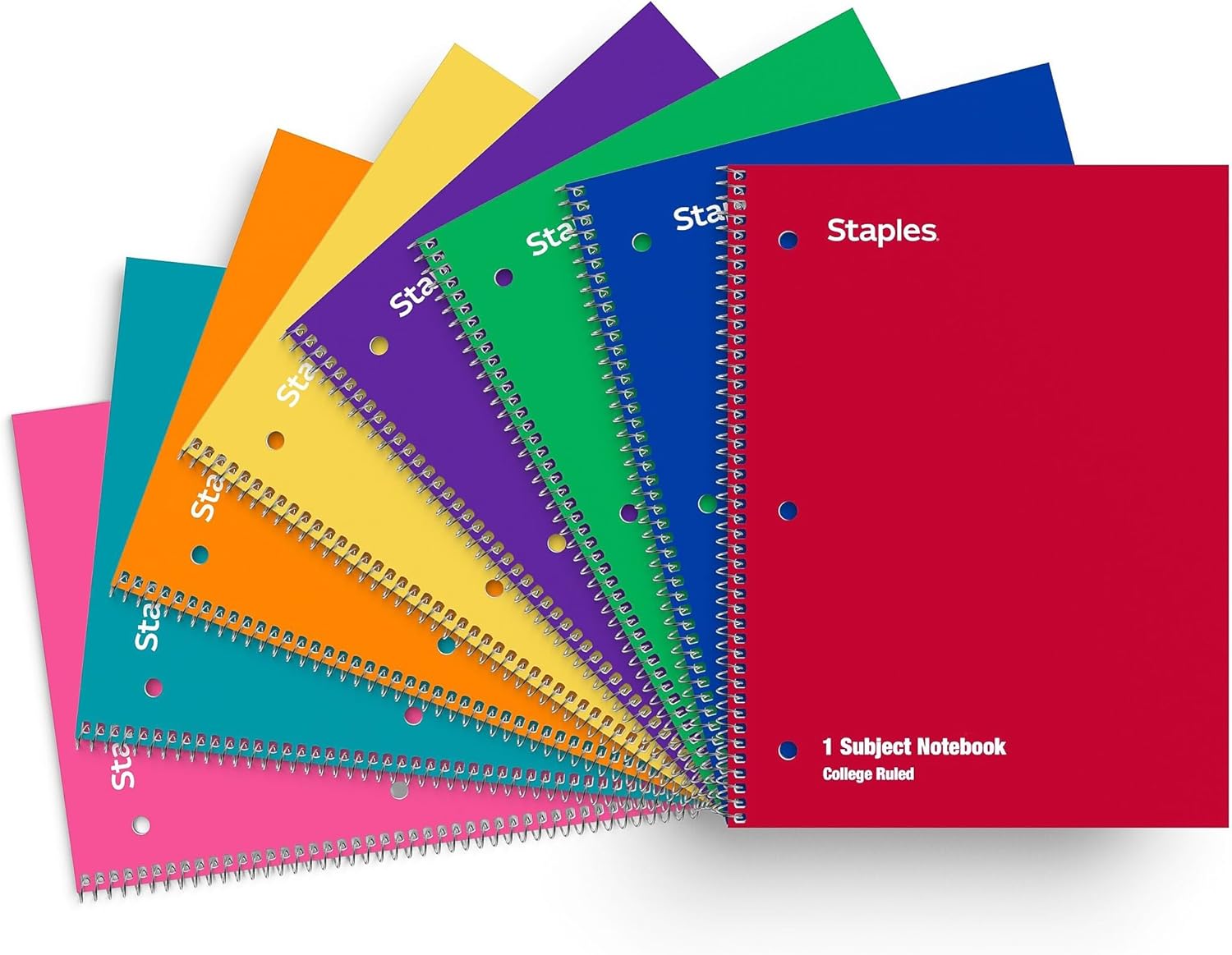 STAPLES 1‑Subject Notebook, 8” x 10.5”, College Ruled, 70 Sheets, 48‑Pack