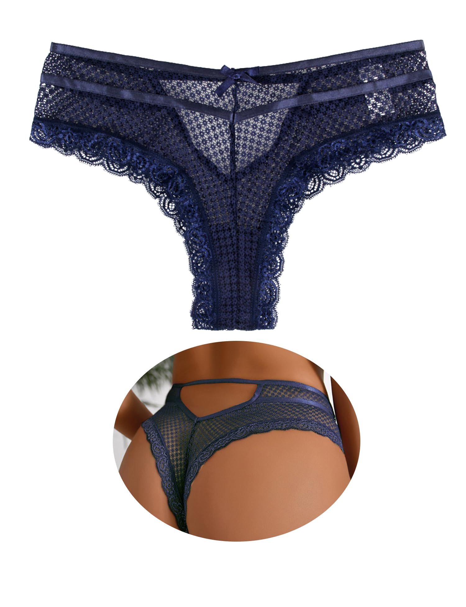 ohmydear Tanga Sexy Donna Perizoma Seducente Pizzo Mutande Brasiliana con Buco sul Retro Slip Micro Invisibile a Rete Biancheria Intima Vita Bassa
