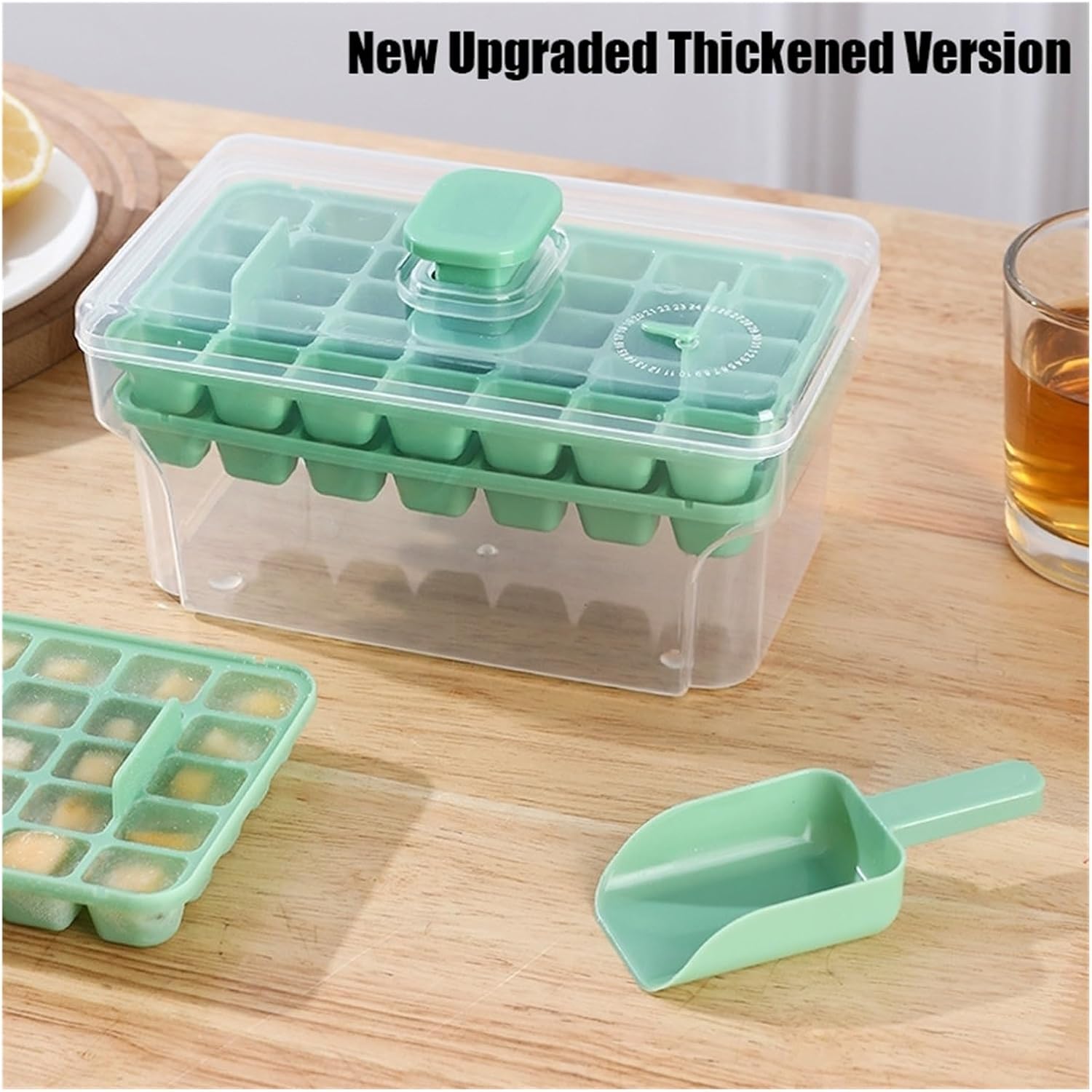Ice Mold Trays ，Compatible for Freezer with Lid and Bin Cube Making 68Pcs Cubes Easy Press to Release Blocks Molds