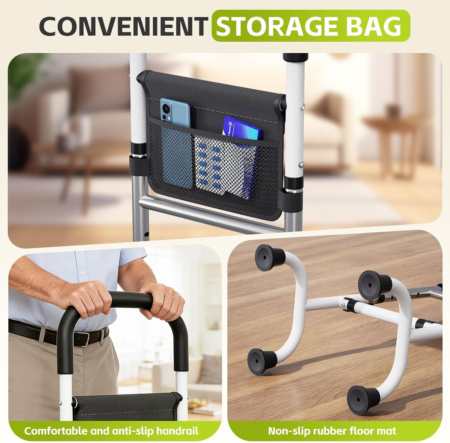 Walking Cane Portable Stand Assist Rail Bar for Recliner Chair Toilet; Quad Canes for Seniors; Hip Knee Replacement Aid; Height Adjustable 30" to 36'' Suitable for Elderly