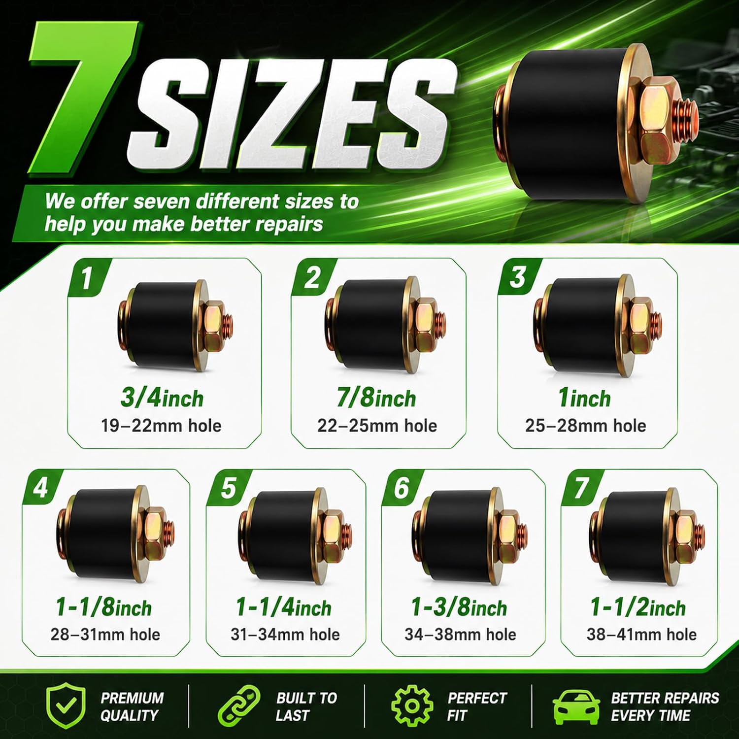 Multi-Size Car Freeze Plugs,7PCS 3/4" to 1-1/2" Rubber Expansion Plug Compatible with 19mm to 41mm Inner Diameter Holes,Durable Expandable Rubber Plugs Vehicle Accessories