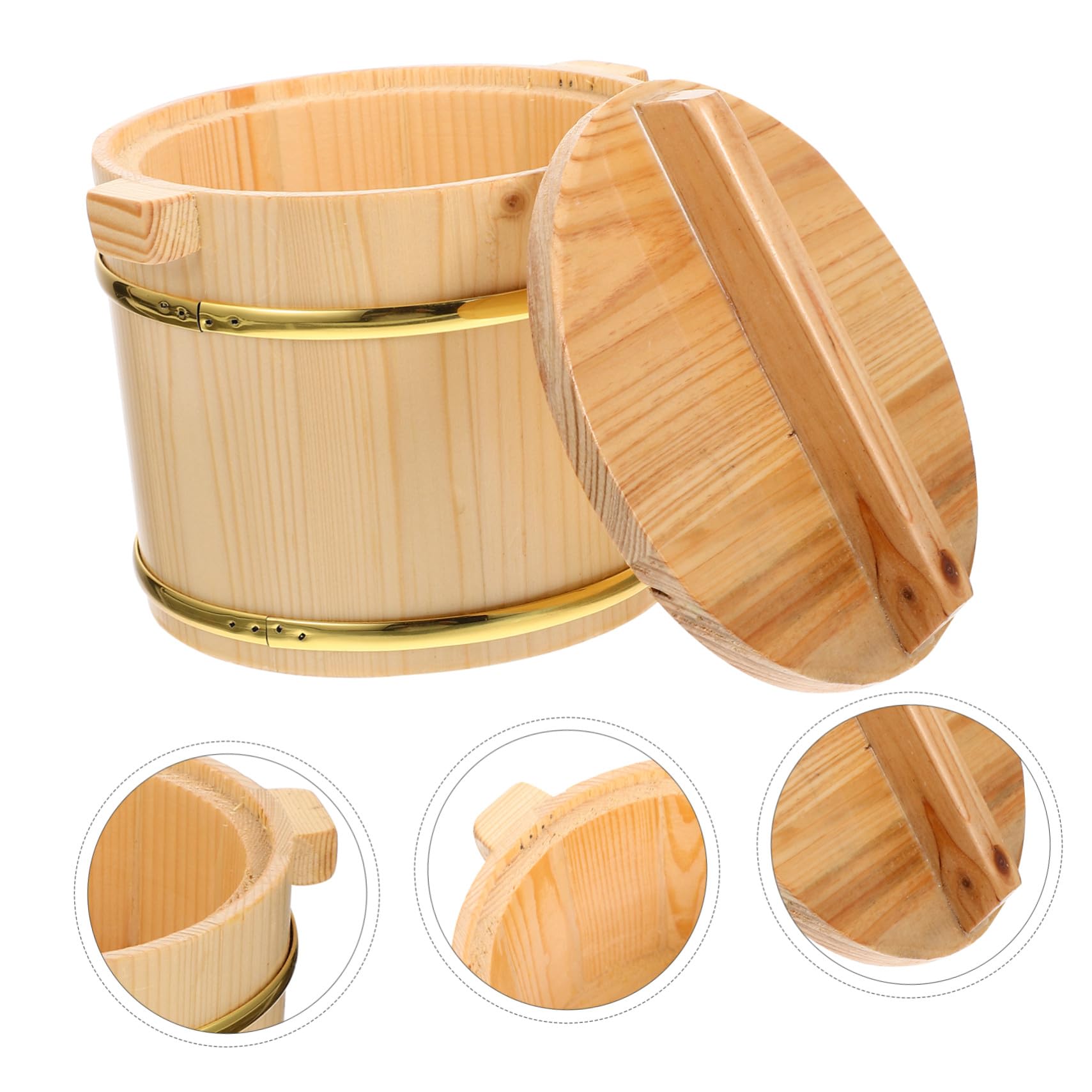 Secchiello per Mescolare Riso Sushi Coperchio Contenitore in Legno Naturale per Servire Riso Giapponese Design Rotondo Facile da Pulire Adatto a Sushi e Bibimbap