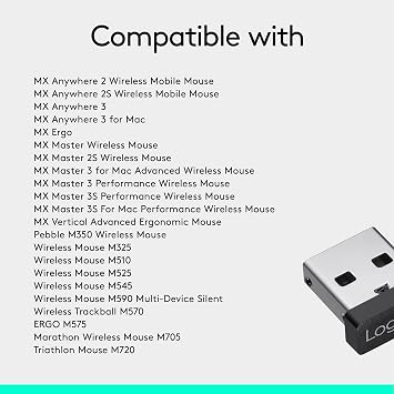 Logitech USB Unifying Receiver | 2.4 GHz Wireless, USB Plug, Compatible with Logitech Unifying Devices like Mouse, Keyboard, PC / Mac / Laptop - Black