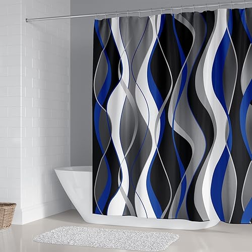 Miniatura 24 de Juego de 4 cortinas de ducha turquesa con alfombras antideslizantes, cubierta para tapa de inodoro y tapete de baño, juego de decoración de baño