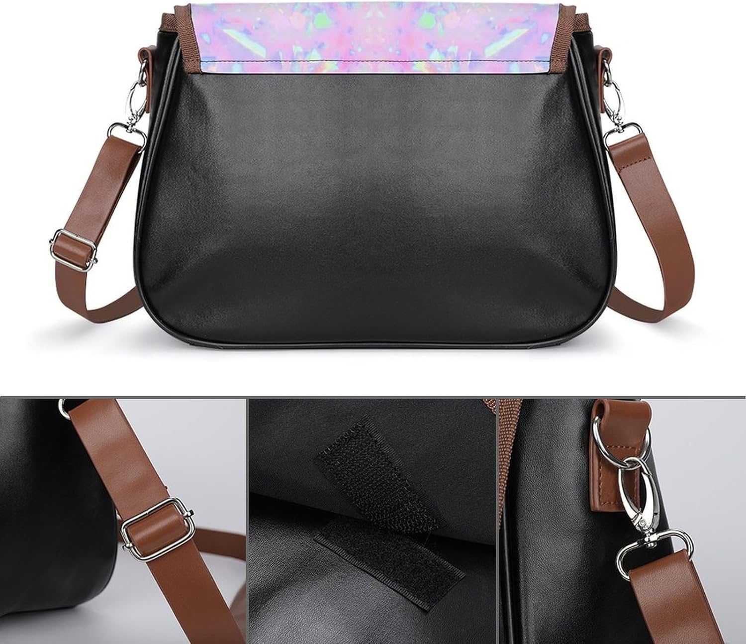 Iridescent Rainbow Opal Dripping Glitter-1Women's Faux Leather Crossbody Bag, Waterproof Wrinkle-Resistant Shoulder Bag with Detachable Strap, Large Capacity Casual Handbag, Fashion Daily Purse for Sh