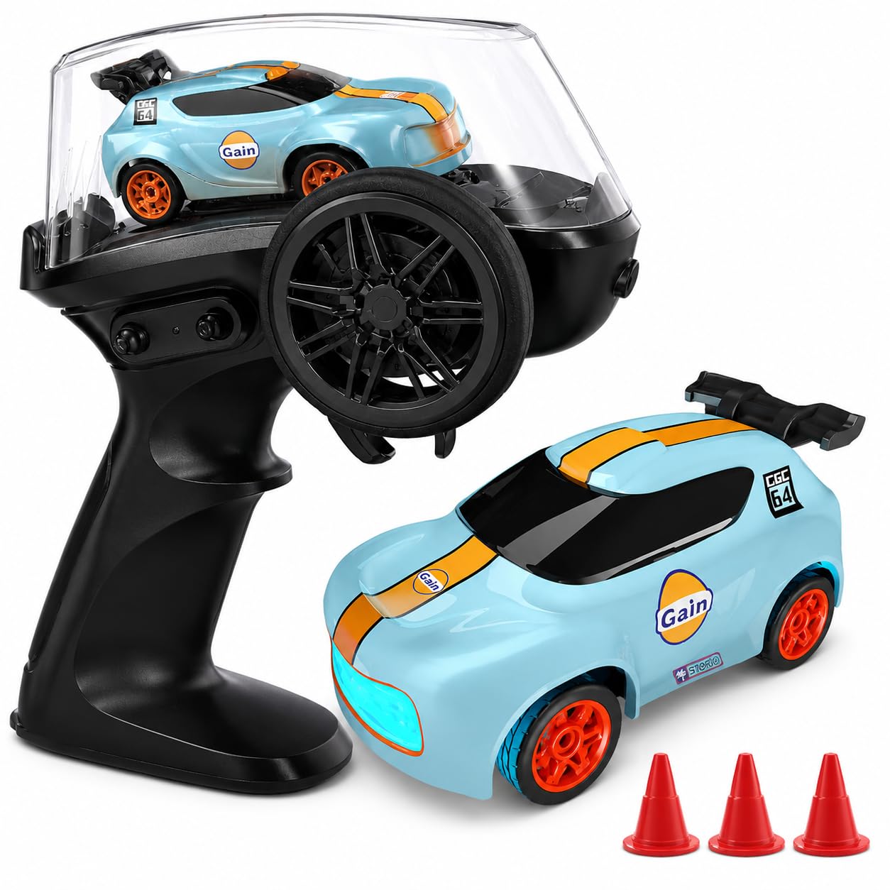 Storio Punto Mini RC Car 1:64 Scale, 2.4GHz Remote Control Car with Drift & Grip Modes, Dual Speed, LED Lights, 100m Range, Rechargeable RC Drift Car for Kids Boys Girls & Adults-image-11