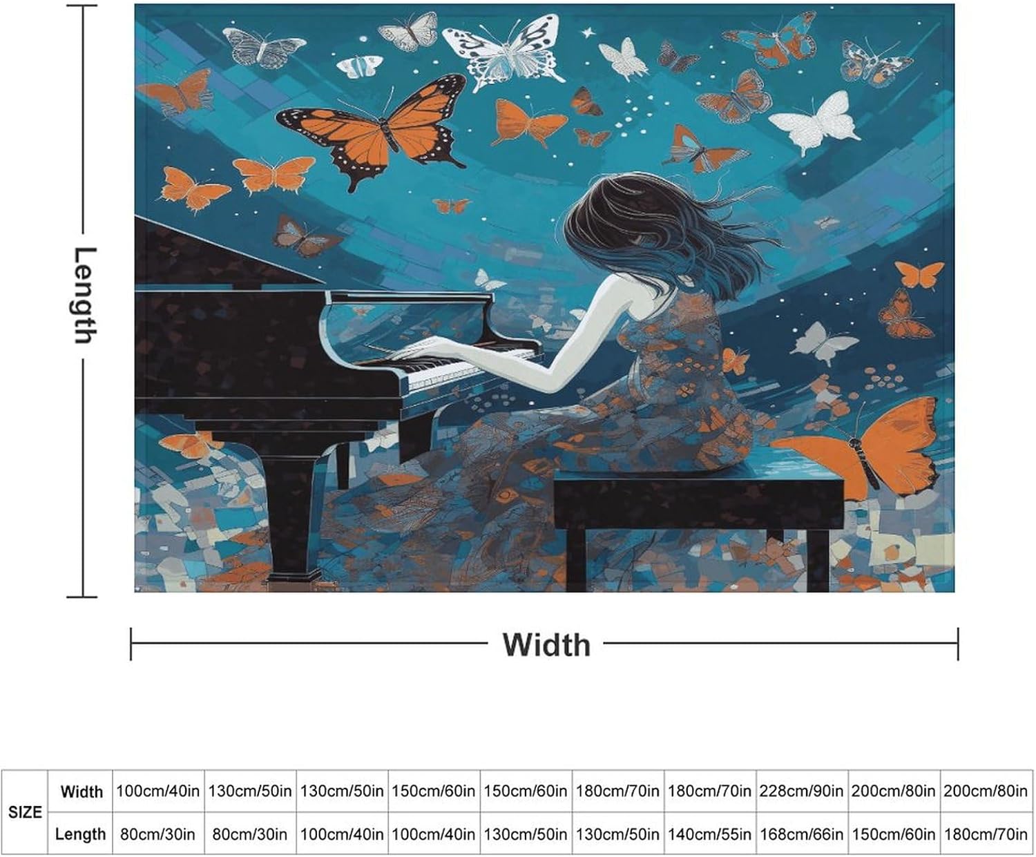 Baby Blankets, Girl Playing Piano Printed Quality Bath Towels, Flannel Blankets are Suitable for Beds, Sofas, Wall Decorations, Travel, and Camping Use