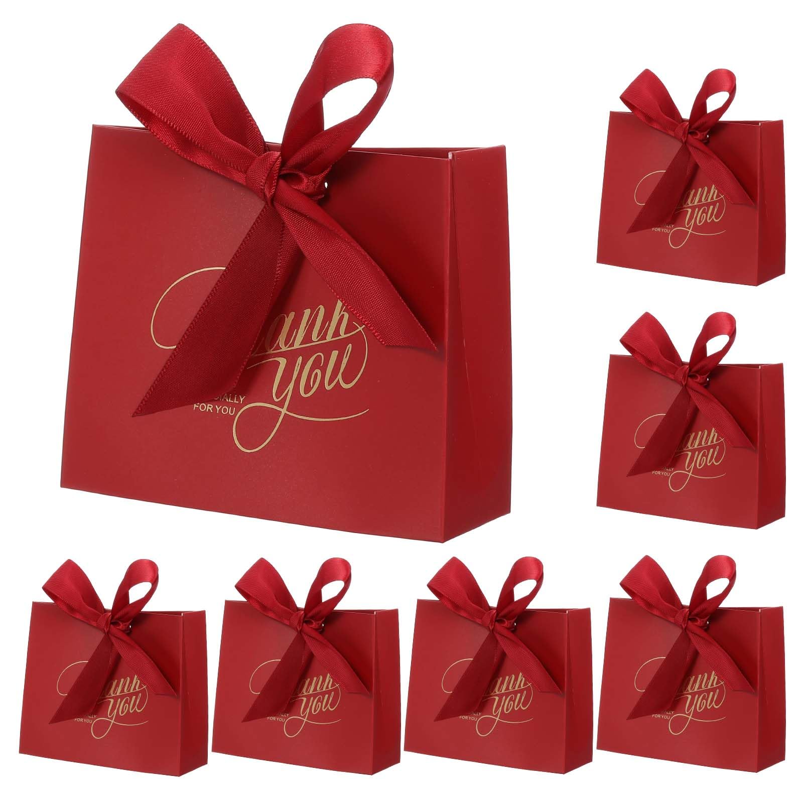 PATIKIL 4.5x1.8x4 Inch Gift Bags for Presents, 50 Pcs Thank You Paper Gift Bag with Ribbon for Wedding, Mother's Day, Easter Anniversary, Christmas, Graduation Celebration, Wine Red
