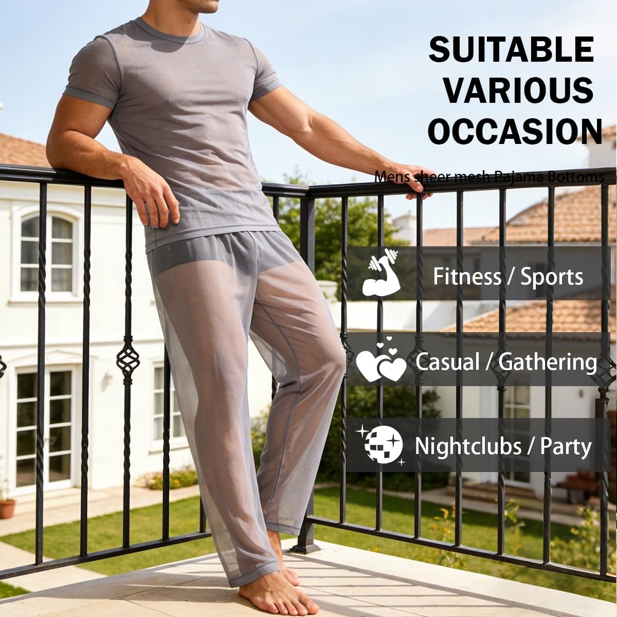 YINYOUYU Mens Mesh Pants See Through Underwear Pajama Bottoms Lounge Home Leggings Sleepwear Cool Dry Yoga Trousers - Image 6