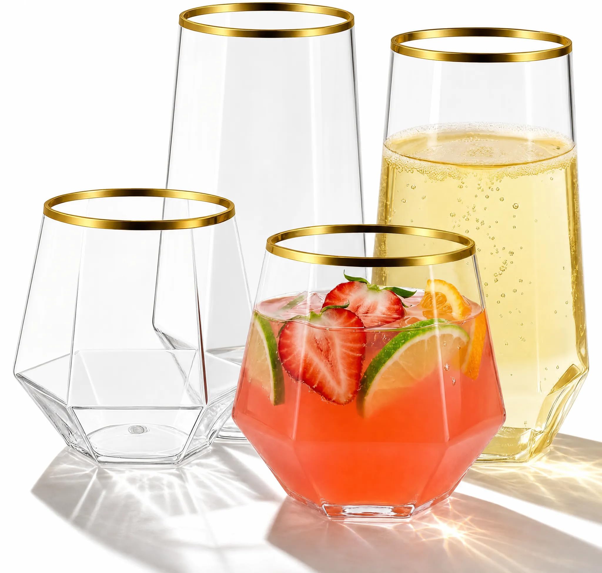 48 Pack Ribbed Plastic Wine Glasses – 24 x 9oz Stemless Champagne Flutes & 24 x 12oz Disposable Wine Glasses – Elegant Disposable Plastic Cups with Gold Rim – BPA-Free Drinkware for Weddings, Parties — Amazon image 11